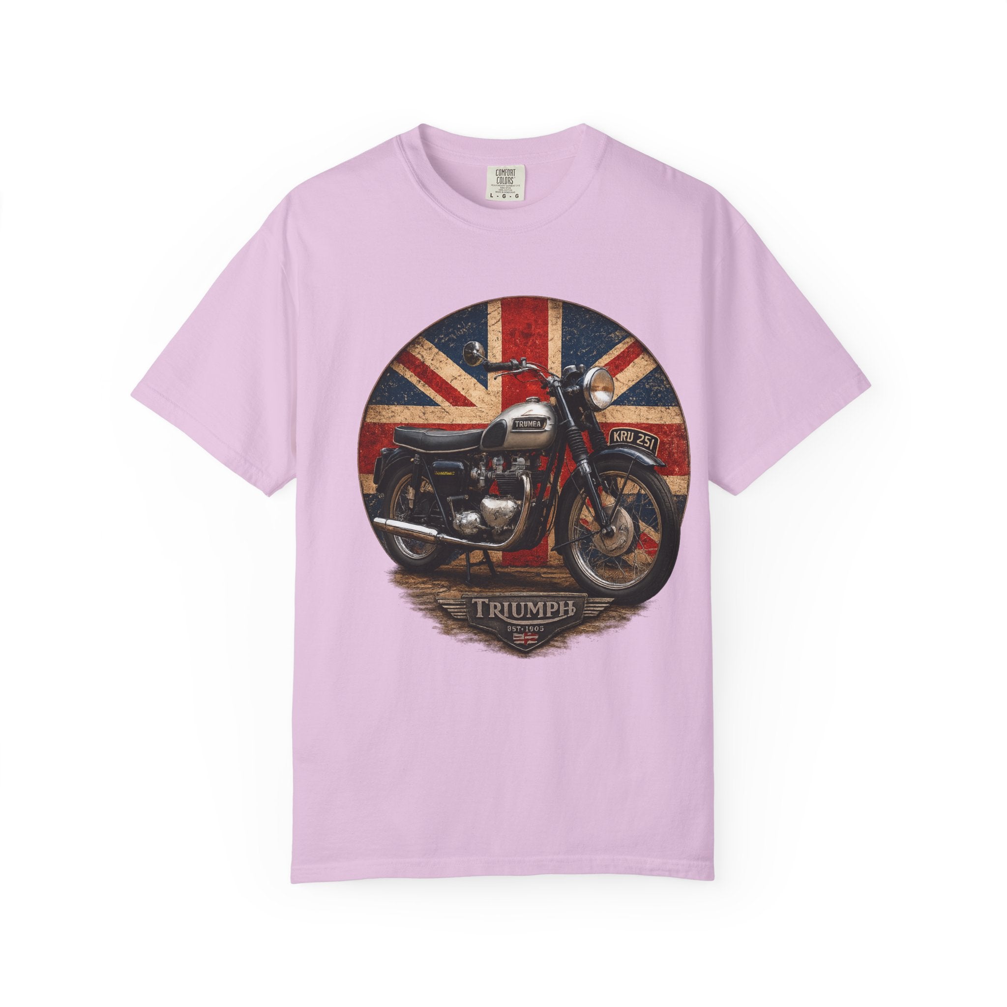 Classic Triumph Motorcycle T-Shirt — Vintage British Flag Ride Tee