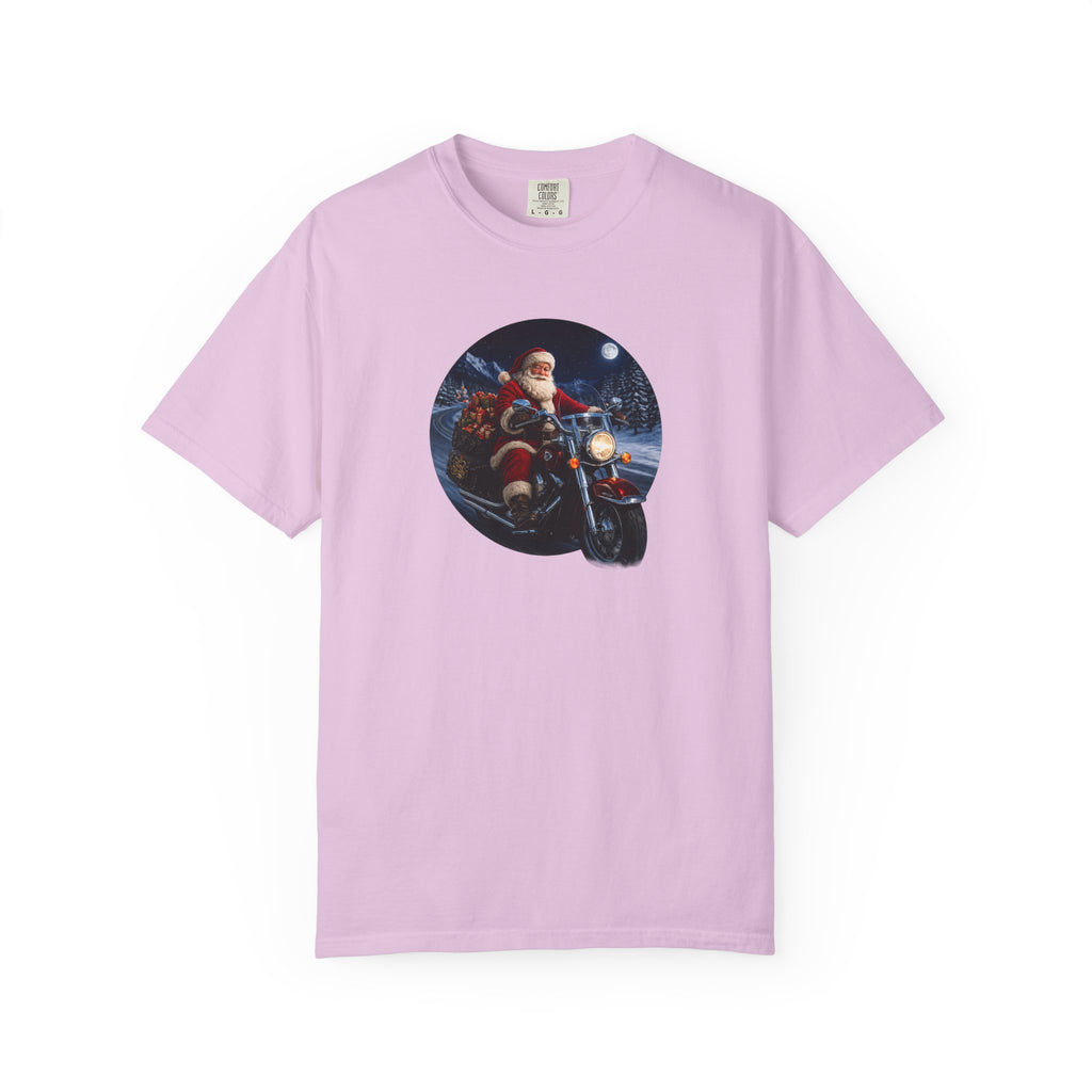 Santa on Motorcycle T-Shirt — Christmas Biker Holiday Tee