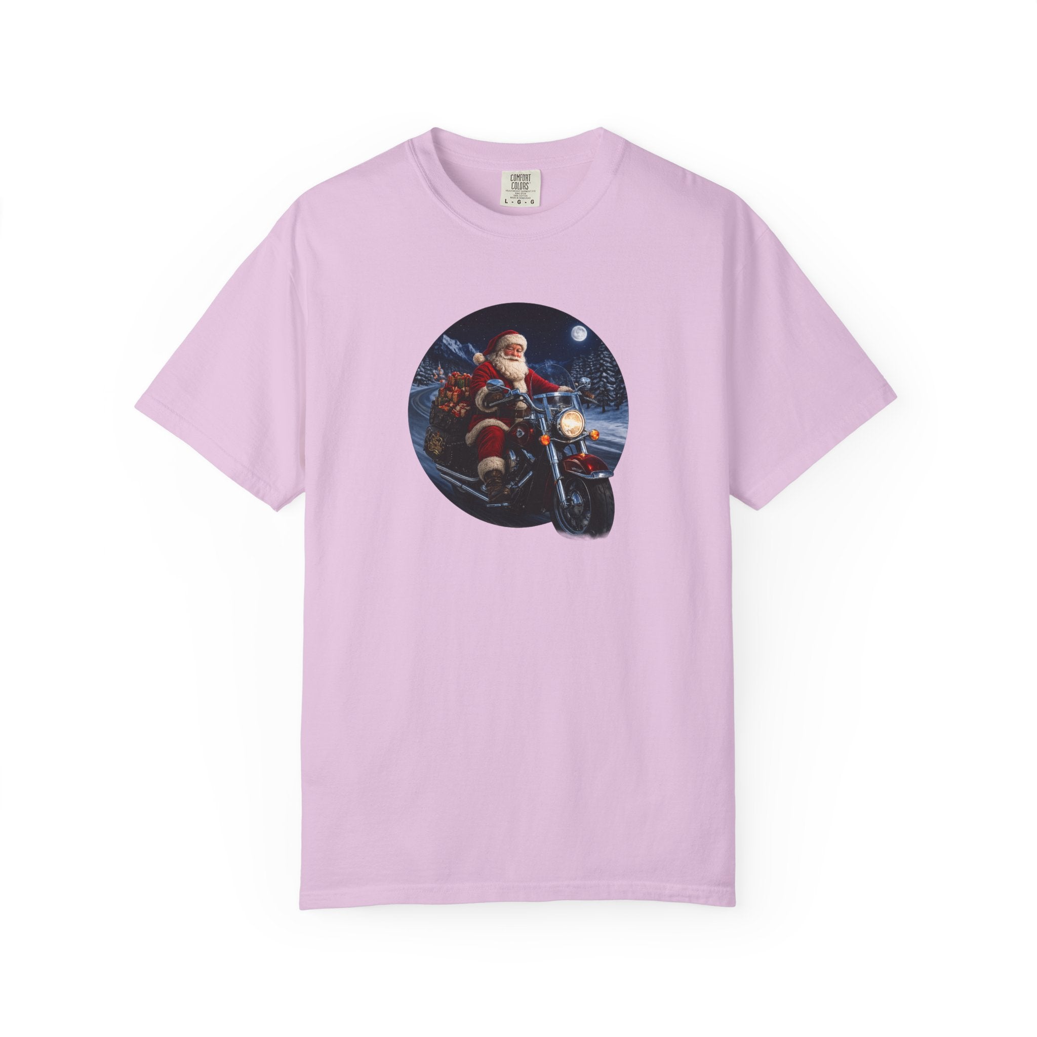 Santa on Motorcycle T-Shirt — Christmas Biker Holiday Tee