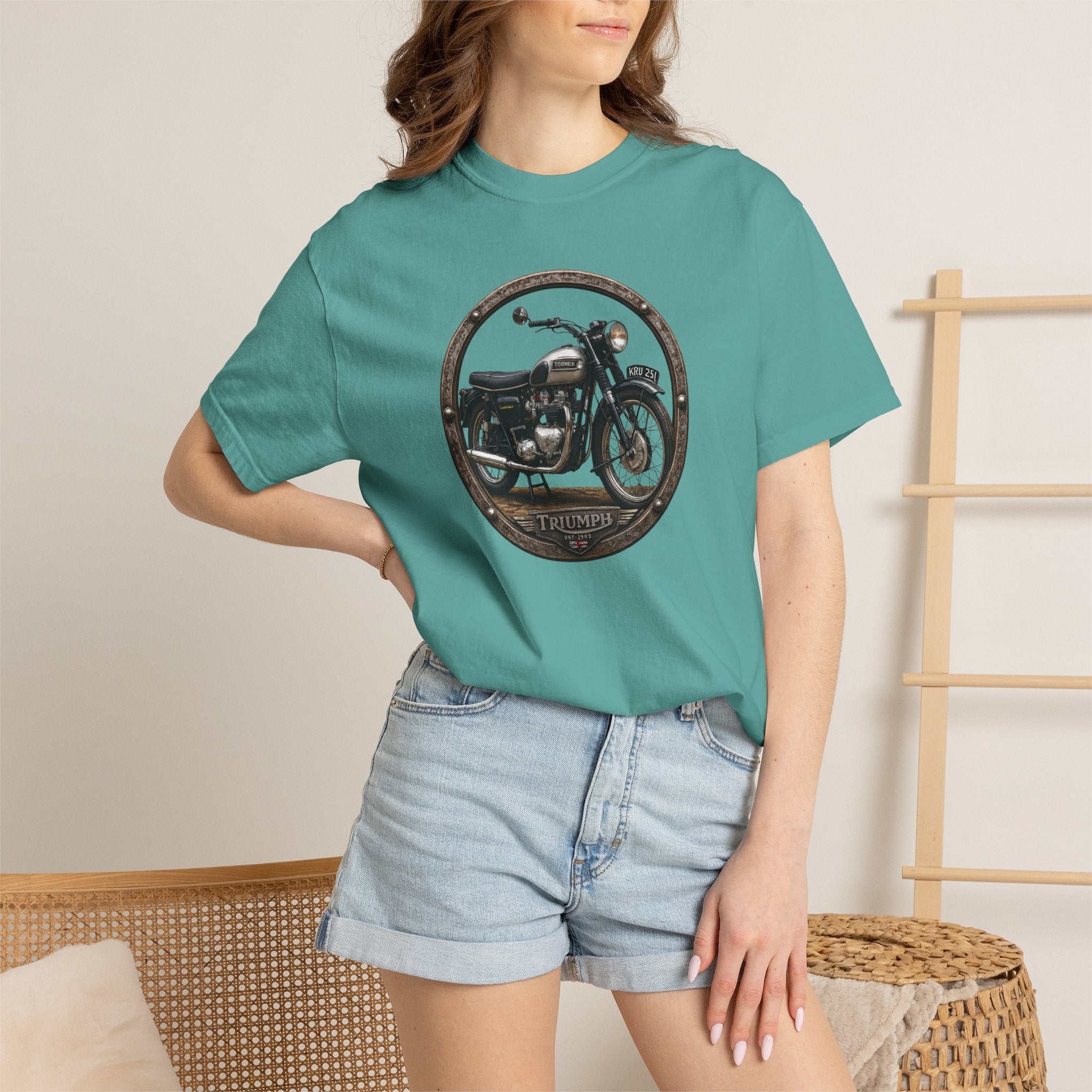 Classic Triumph Motorcycle T-Shirt — Vintage British Flag Ride Tee
