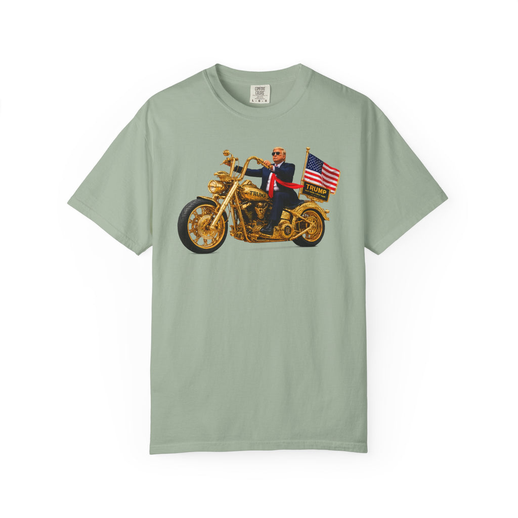 Copy of T-Shirt - Patriotic Biker Graphic (Gold Motorcycle, American Flag)
