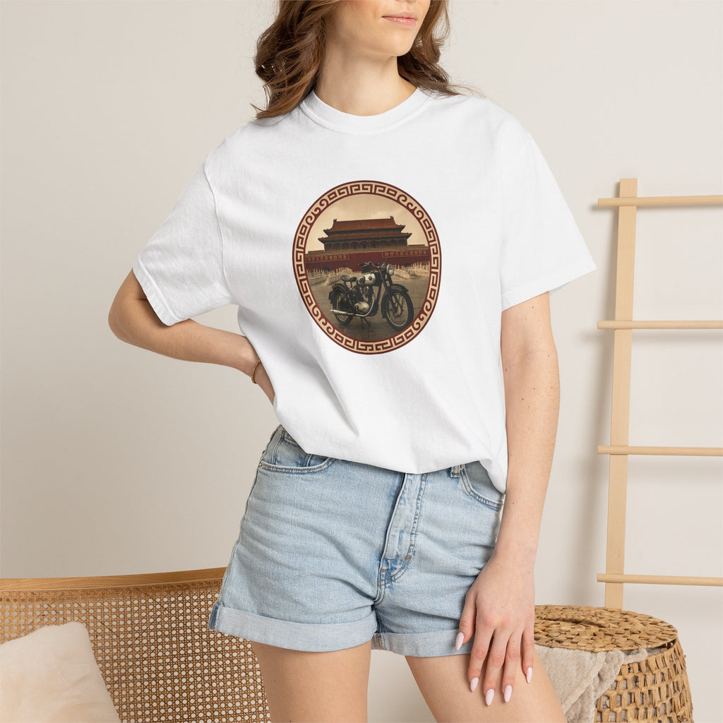 Vintage Motorcycle Tee with Asian Temple Emblem