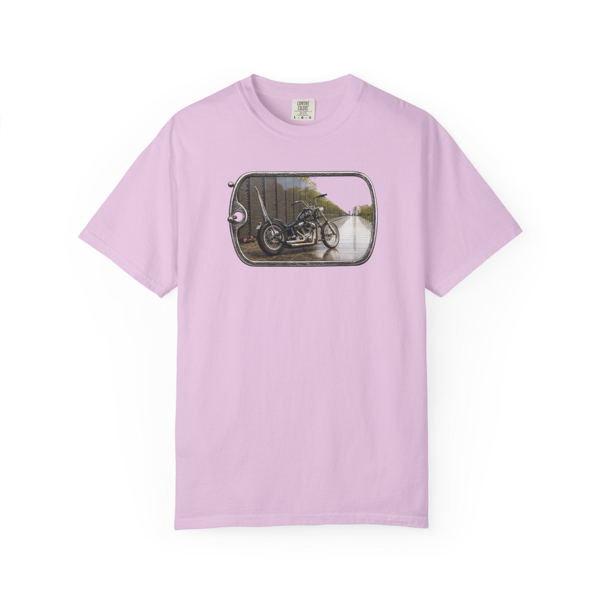 Vintage Motorcycle Dog Tag T-Shirt — Retro Chopper Scenic Print