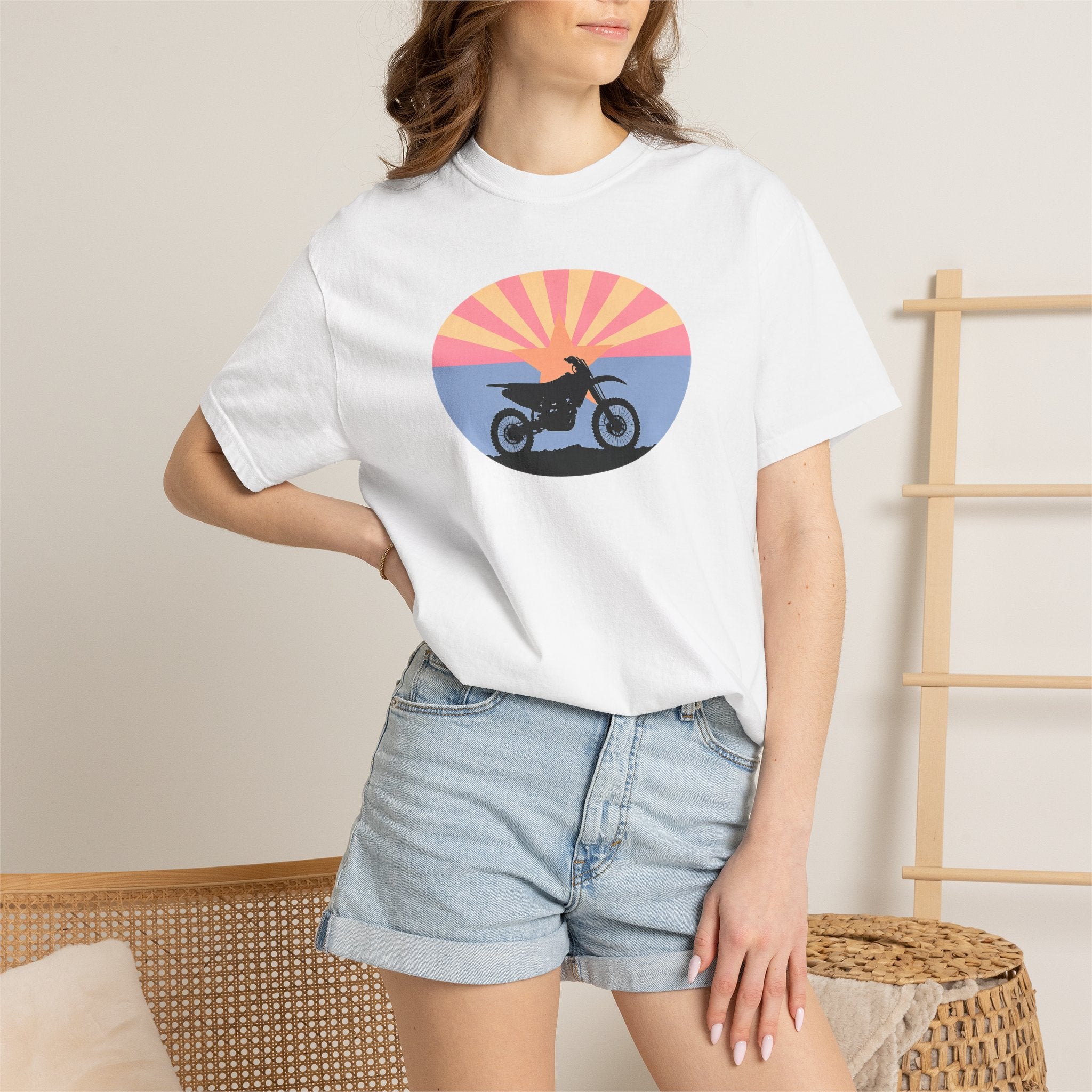 Sunset Motorcycle T-Shirt — Retro Bike Silhouette Tee