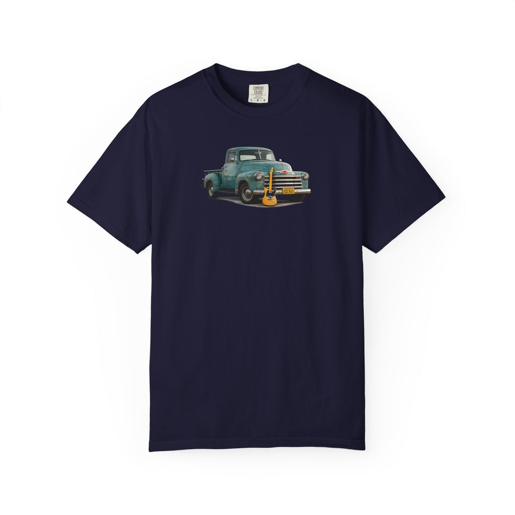 Vintage Pickup Truck & Guitar T-Shirt — Retro Americana Tee for Musicians & Classic Car Fans