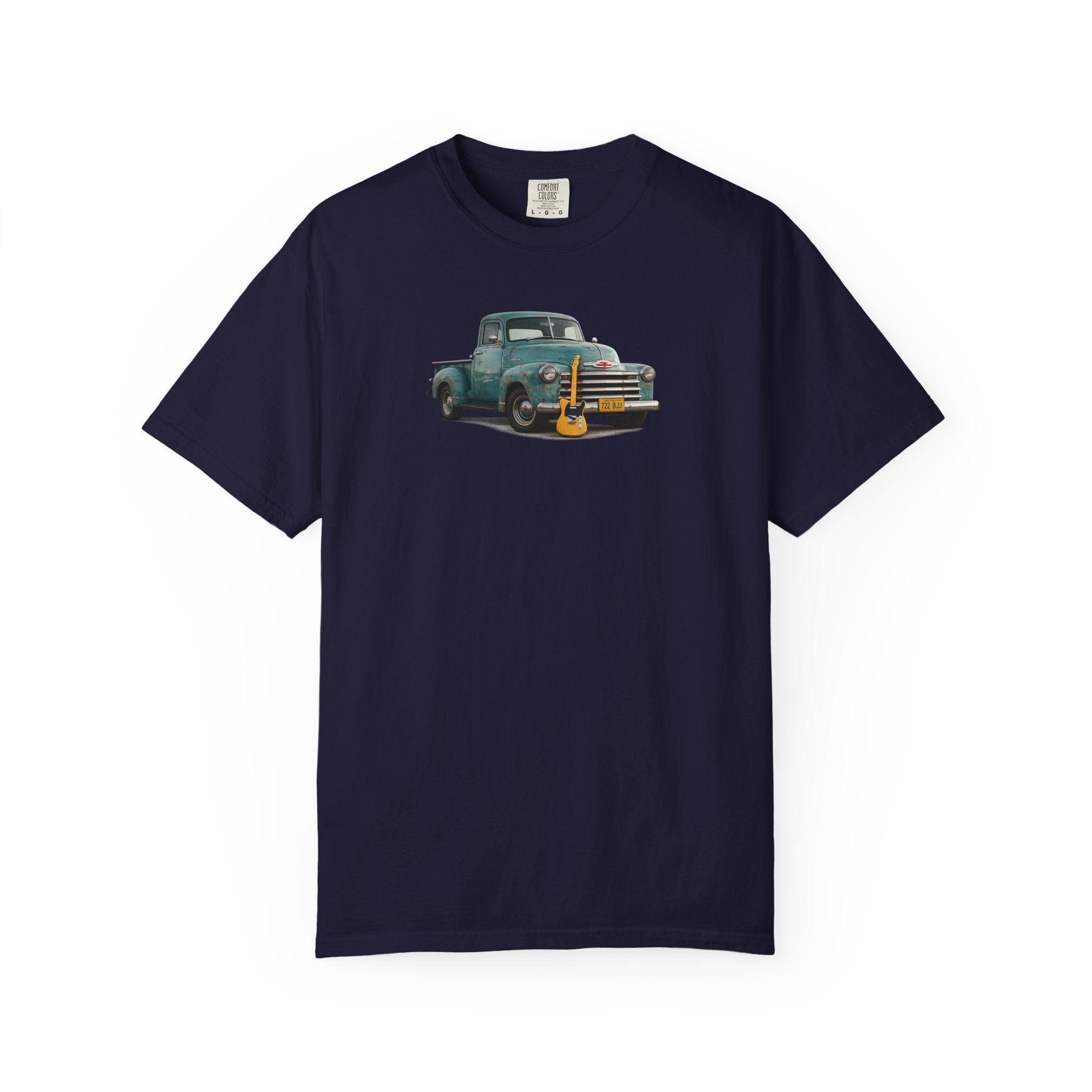 Vintage Pickup Truck & Guitar T-Shirt — Retro Americana Tee for Musicians & Classic Car Fans