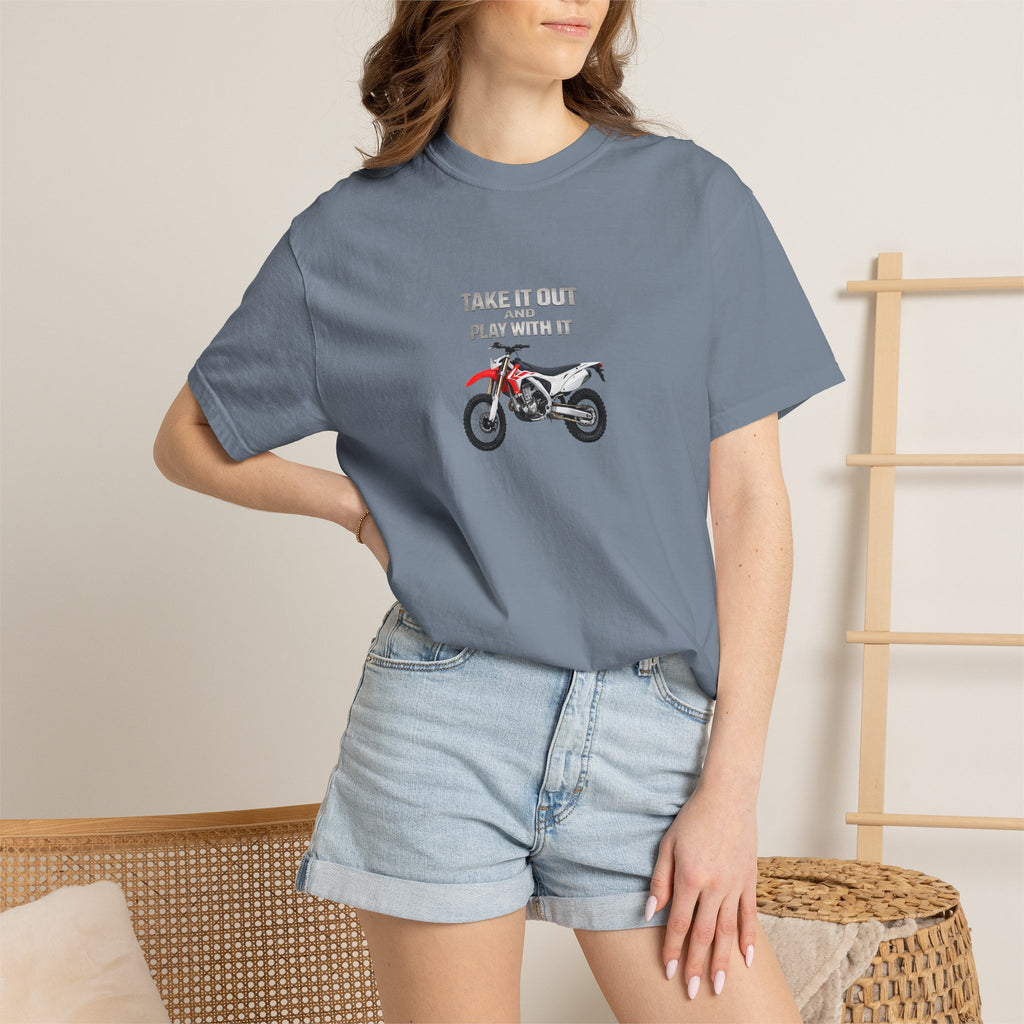 Motorcycle T-Shirt — 'Take It Out, Play With It' Vintage Dirt Bike Tee