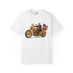 T-Shirt - Patriotic Biker Graphic (Gold Motorcycle, American Flag)