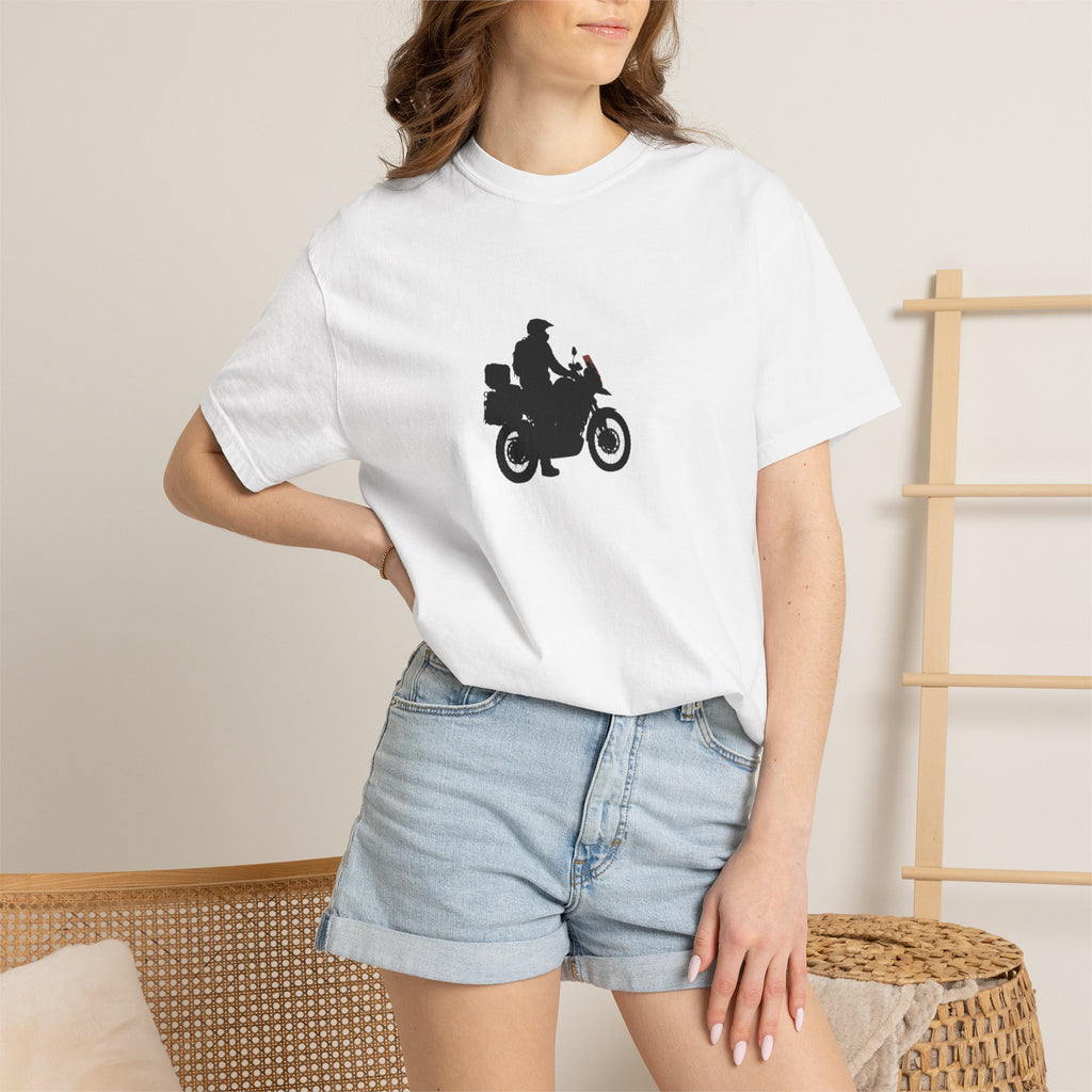 Sunset Motorcycle Ride T-Shirt — Vintage Couple Silhouette Tee