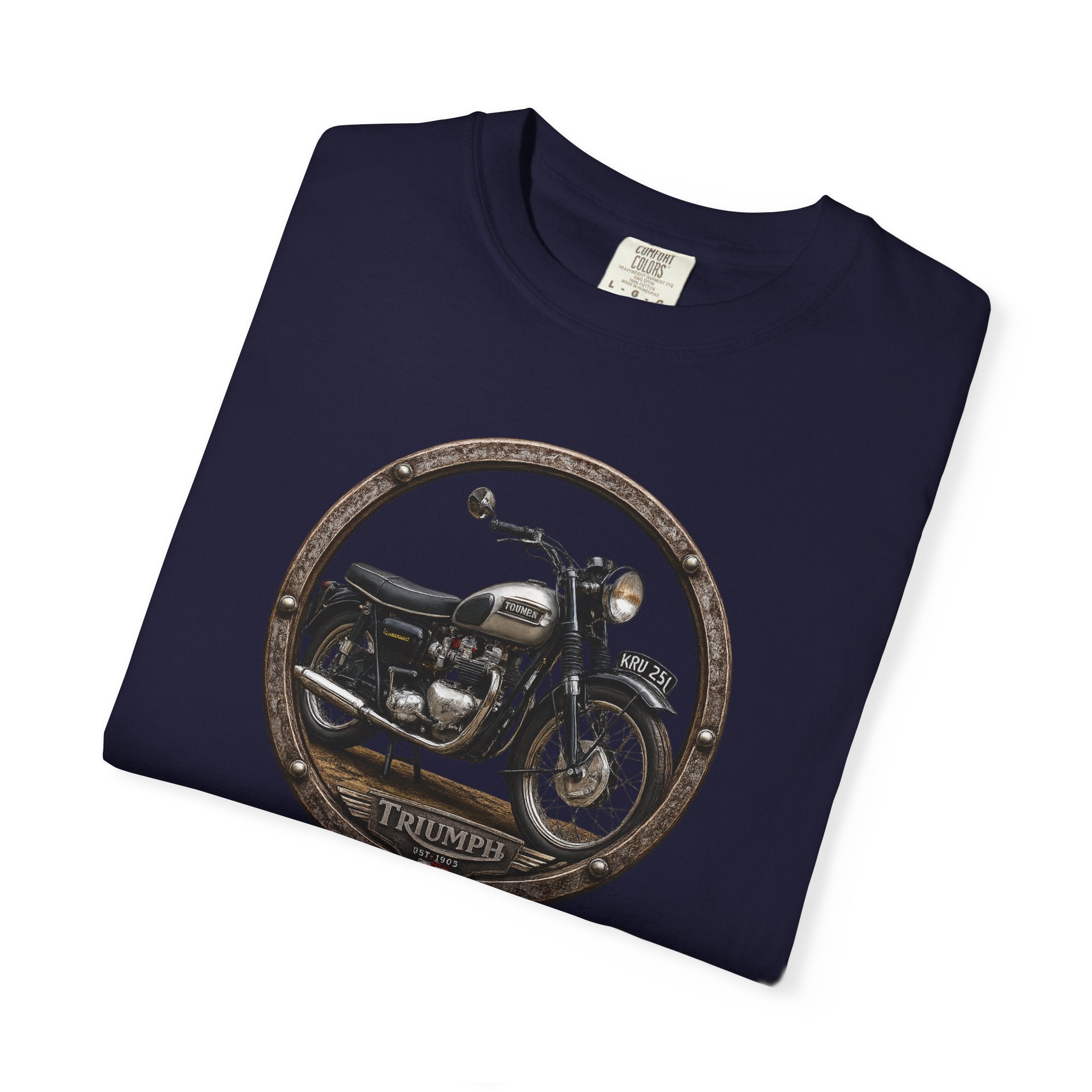 Classic Triumph Motorcycle T-Shirt — Vintage British Flag Ride Tee