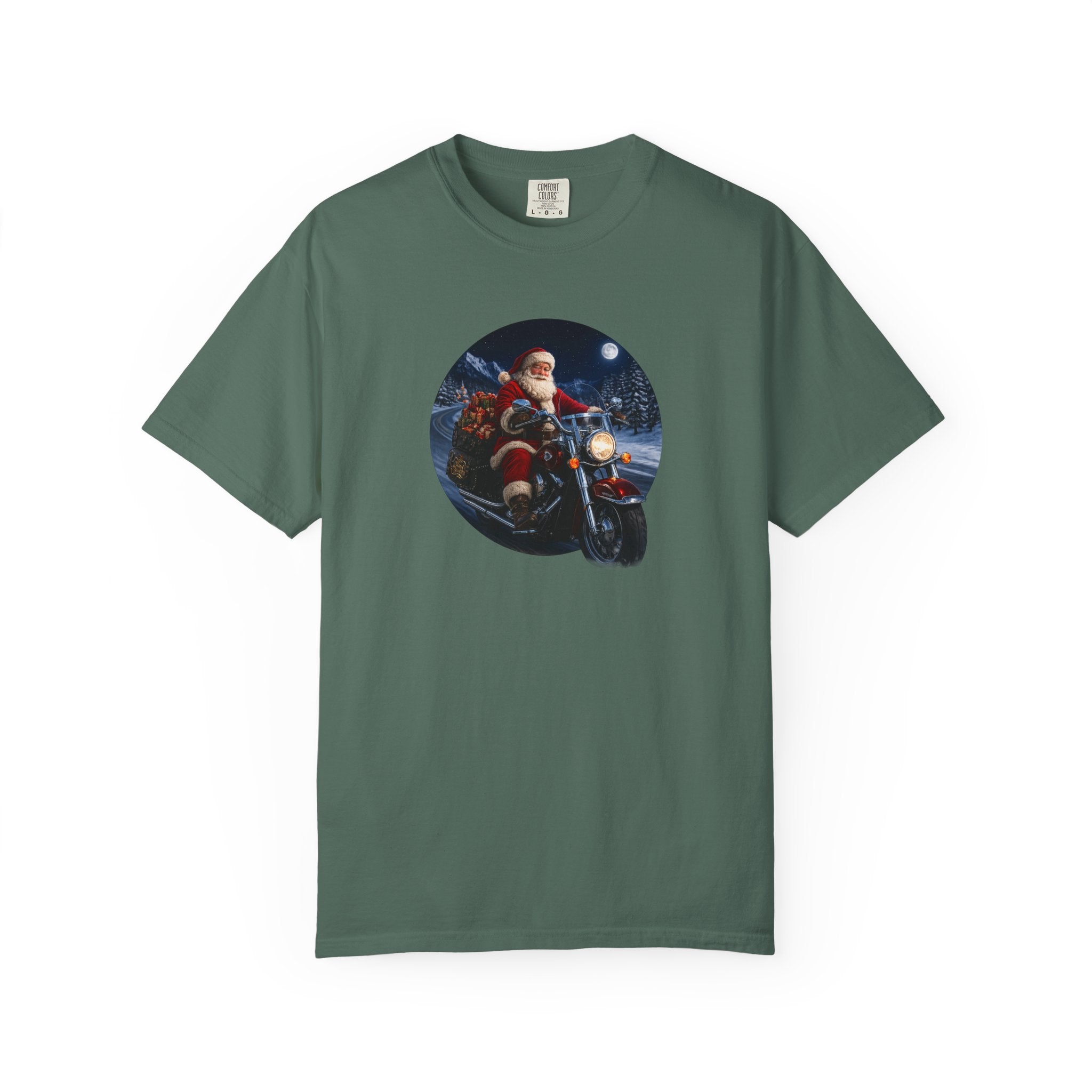 Santa on Motorcycle T-Shirt — Christmas Biker Holiday Tee