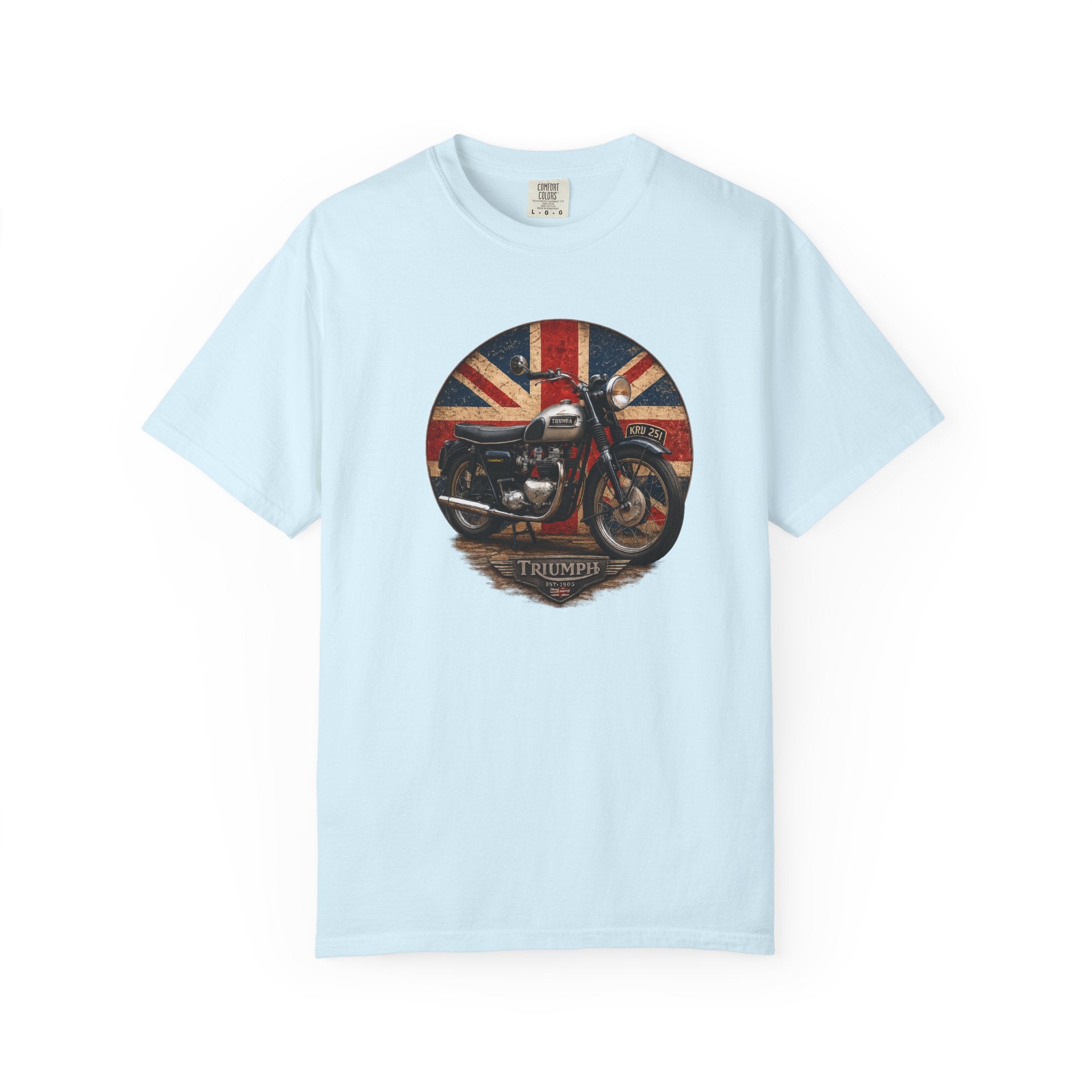 Classic Triumph Motorcycle T-Shirt — Vintage British Flag Ride Tee