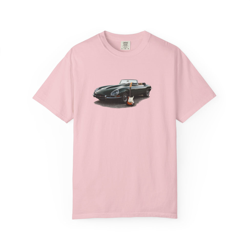 Classic Sports Car Tee — Vintage Jaguar with Guitar Graphic