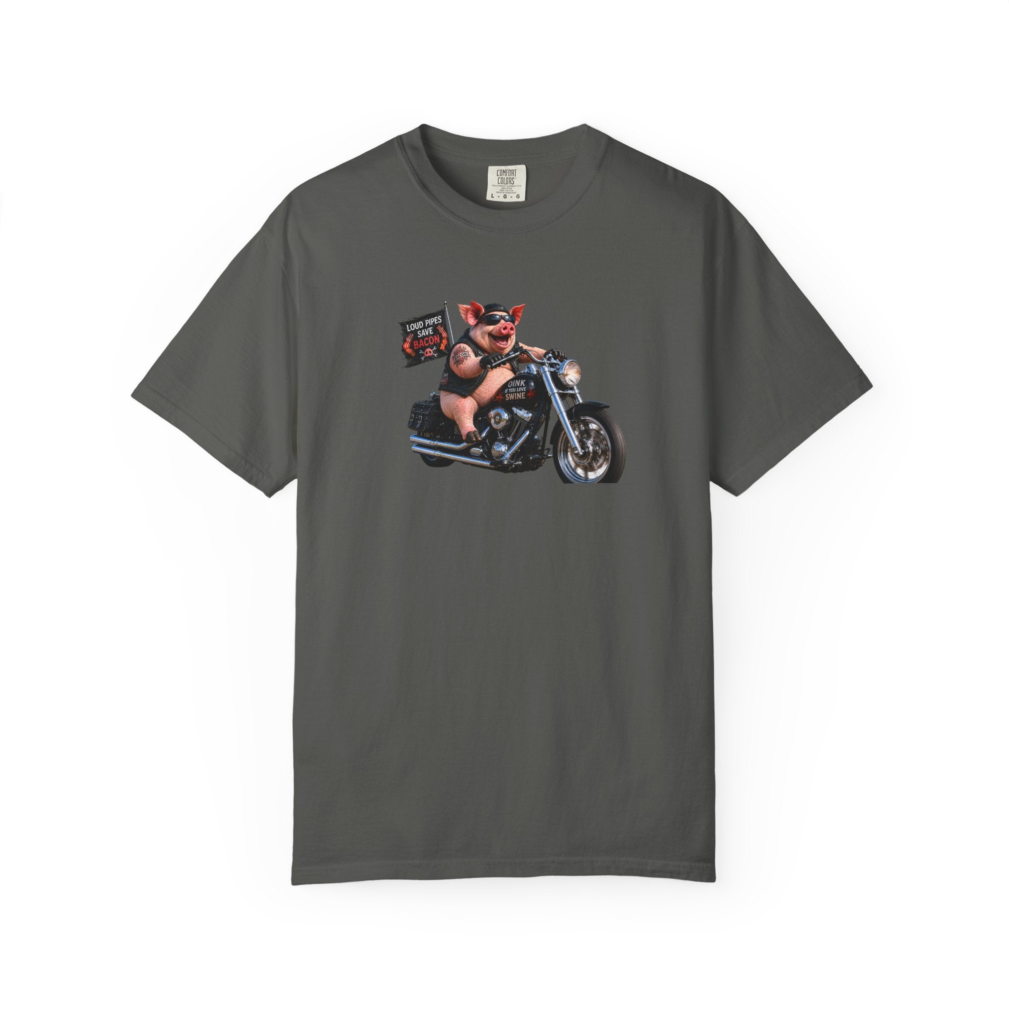 Biker Pig Motorcycle T-Shirt — "Live to Eat, Love to Ride" Retro Graphic Tee