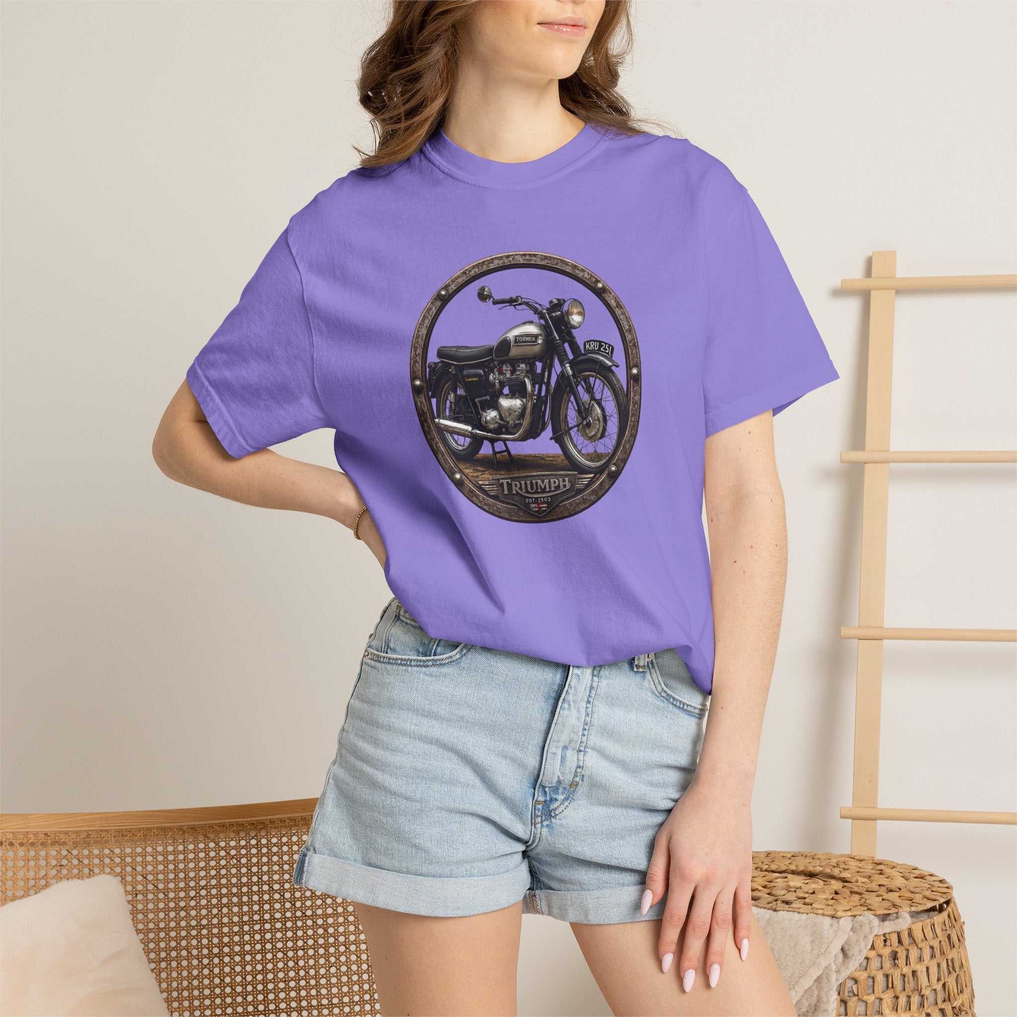 Classic Triumph Motorcycle T-Shirt — Vintage British Flag Ride Tee
