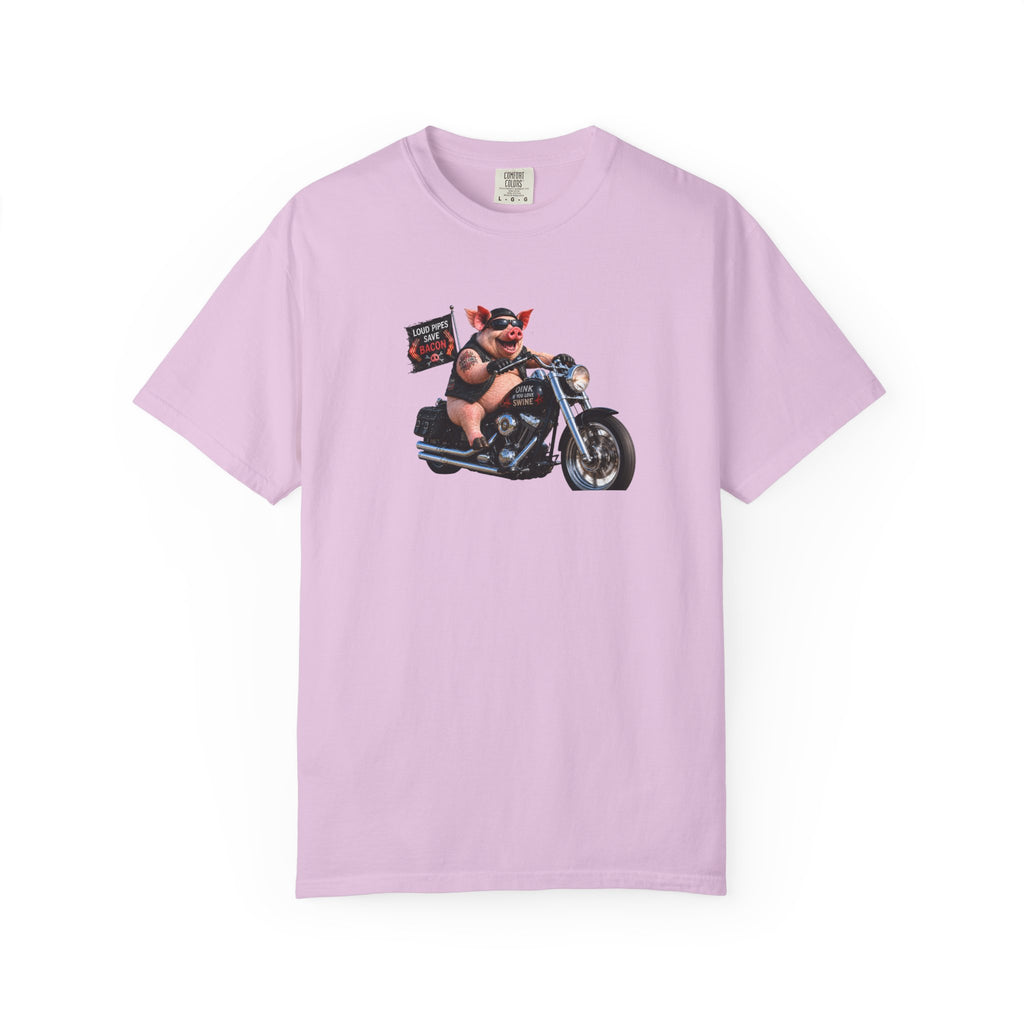 Biker Pig Motorcycle T-Shirt — "Live to Eat, Love to Ride" Retro Graphic Tee