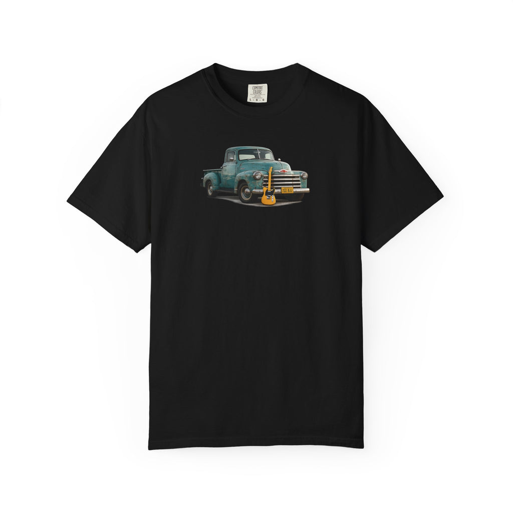 Vintage Pickup Truck & Guitar T-Shirt — Retro Americana Tee for Musicians & Classic Car Fans