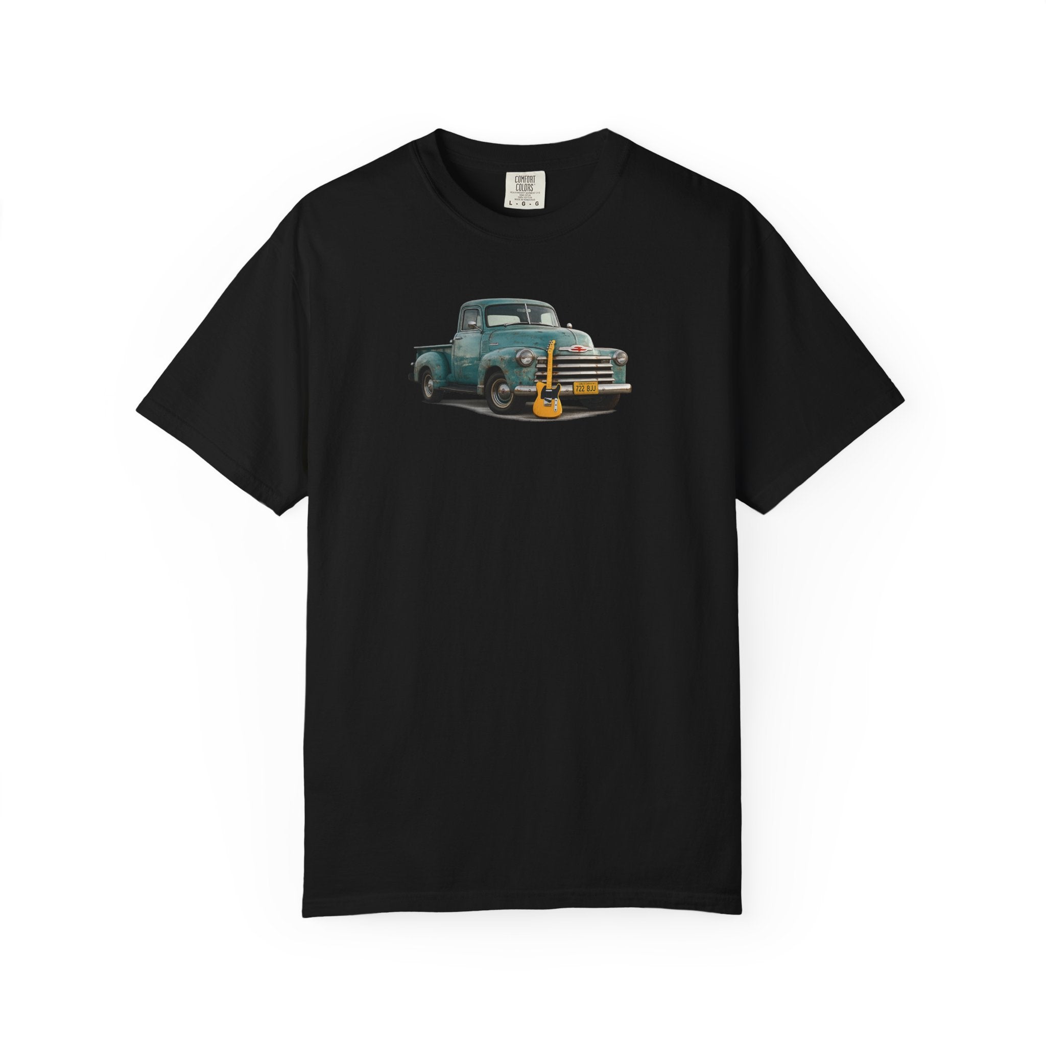 Vintage Pickup Truck & Guitar T-Shirt — Retro Americana Tee for Musicians & Classic Car Fans