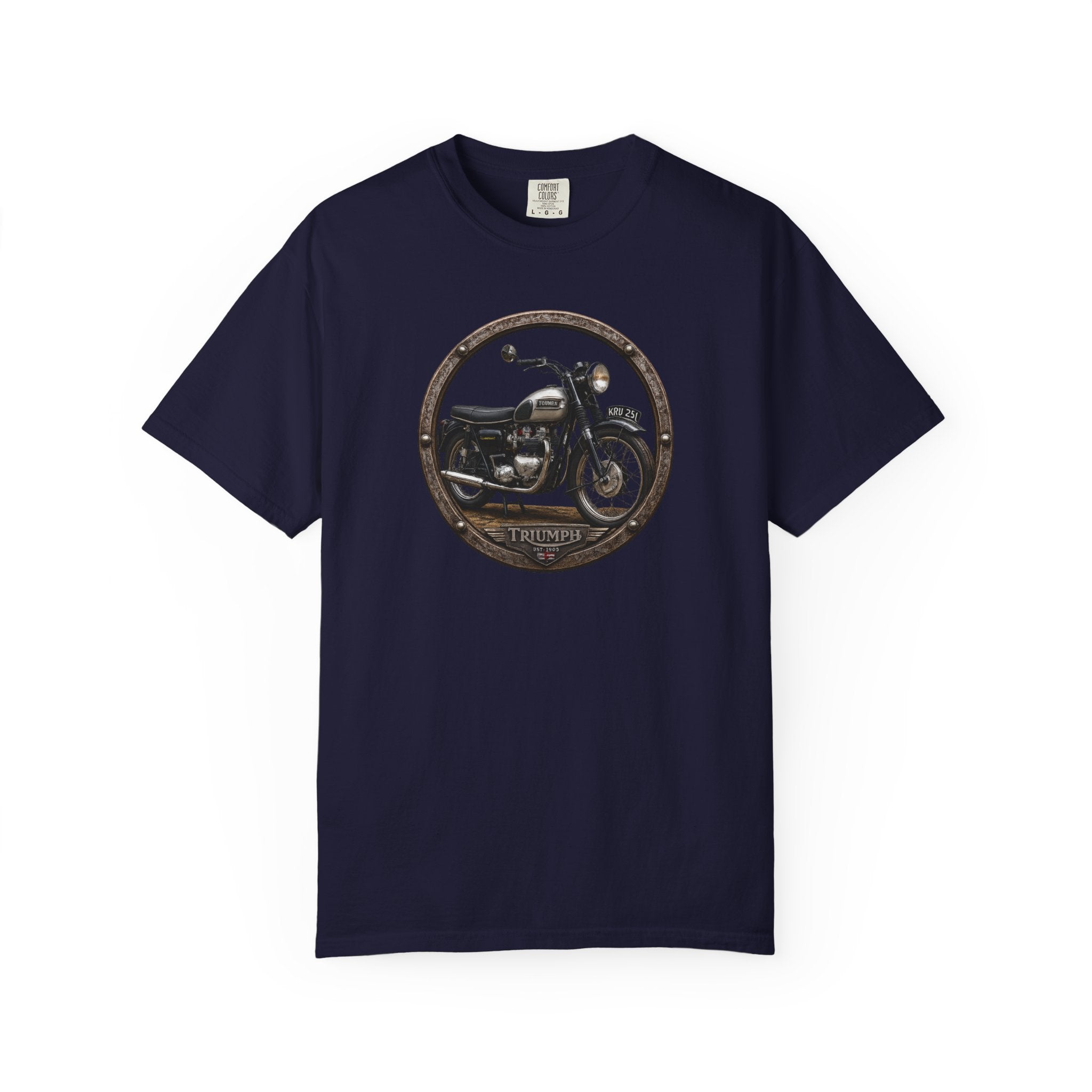 Classic Triumph Motorcycle T-Shirt — Vintage British Flag Ride Tee