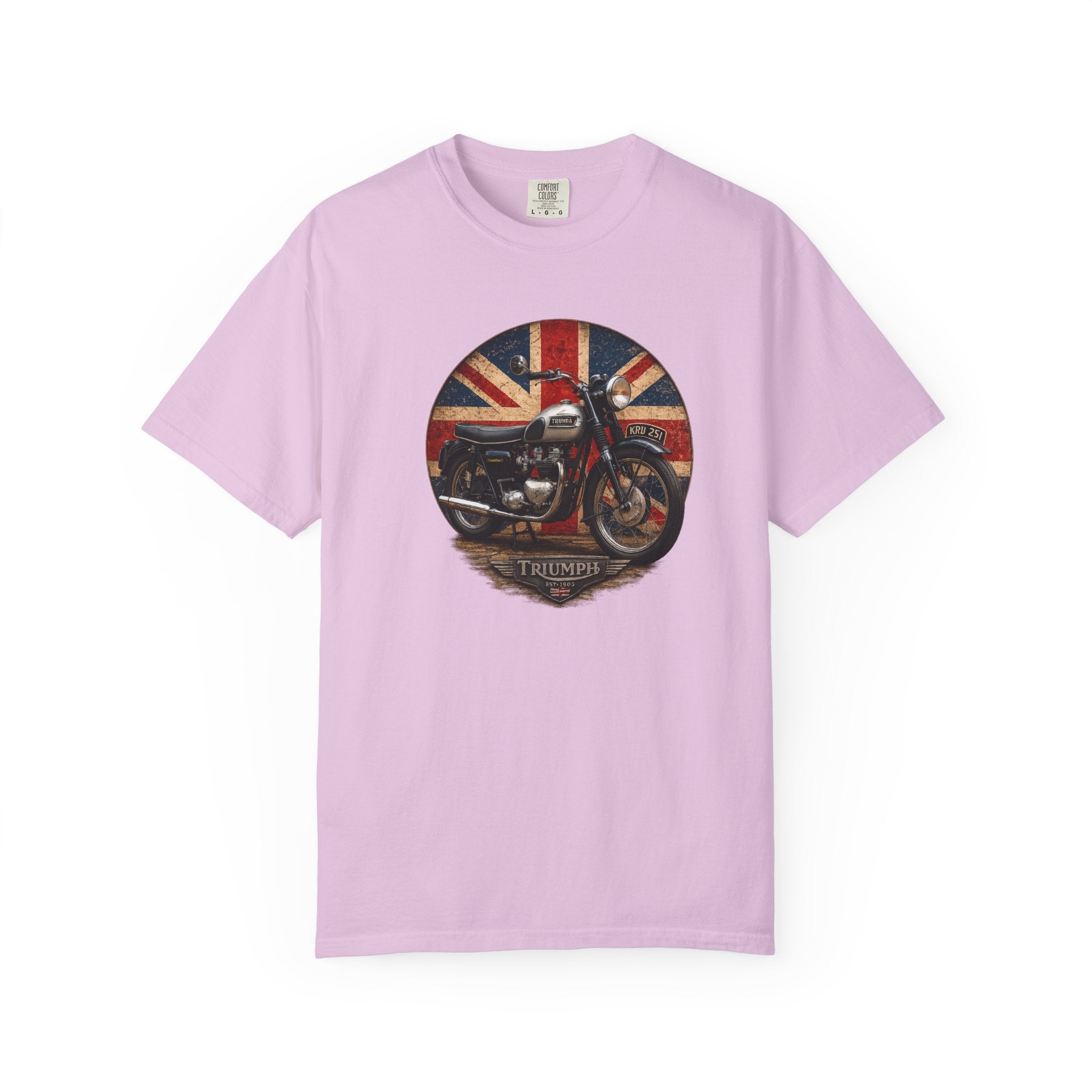 Classic Triumph Motorcycle T-Shirt — Vintage British Flag Ride Tee