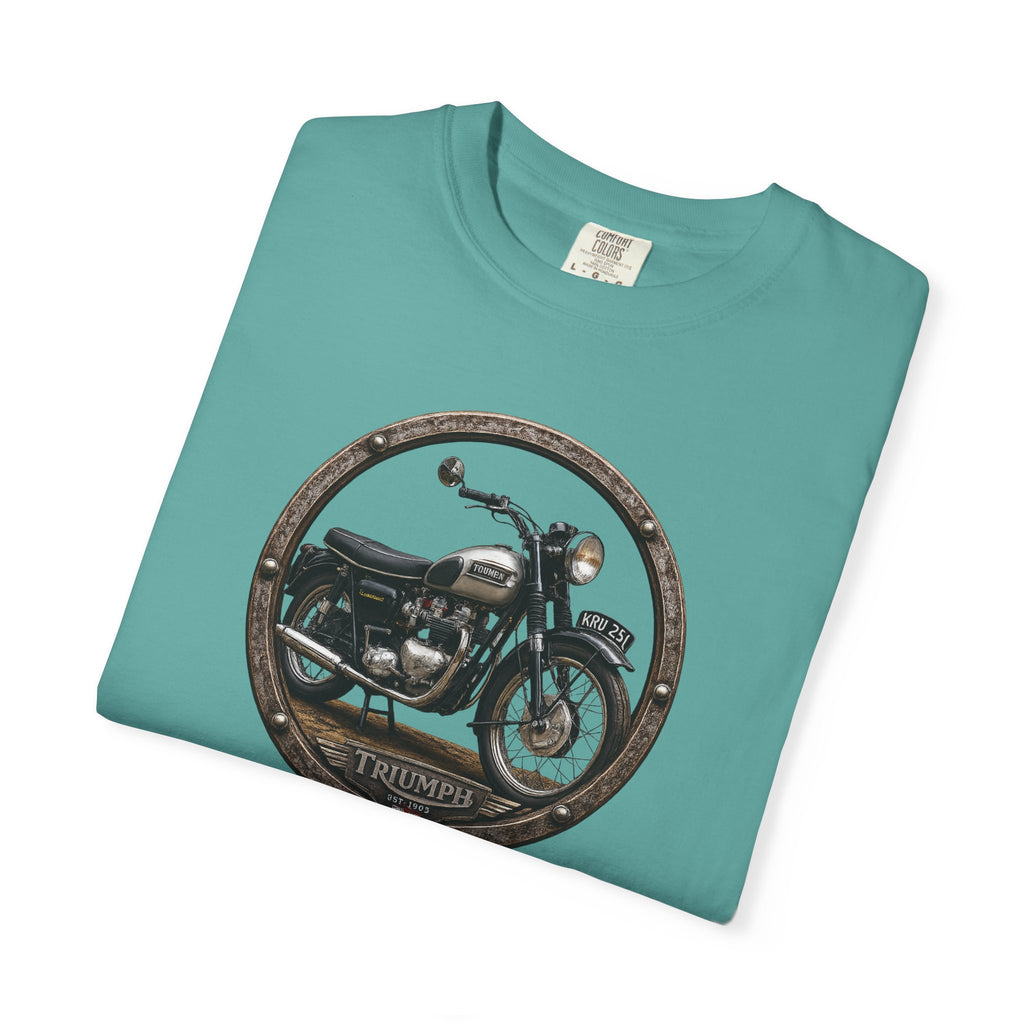 Classic Triumph Motorcycle T-Shirt — Vintage British Flag Ride Tee