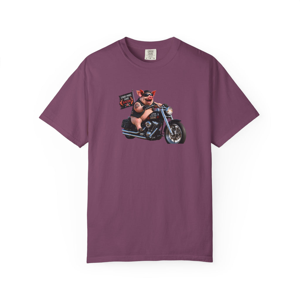 Biker Pig Motorcycle T-Shirt — "Live to Eat, Love to Ride" Retro Graphic Tee