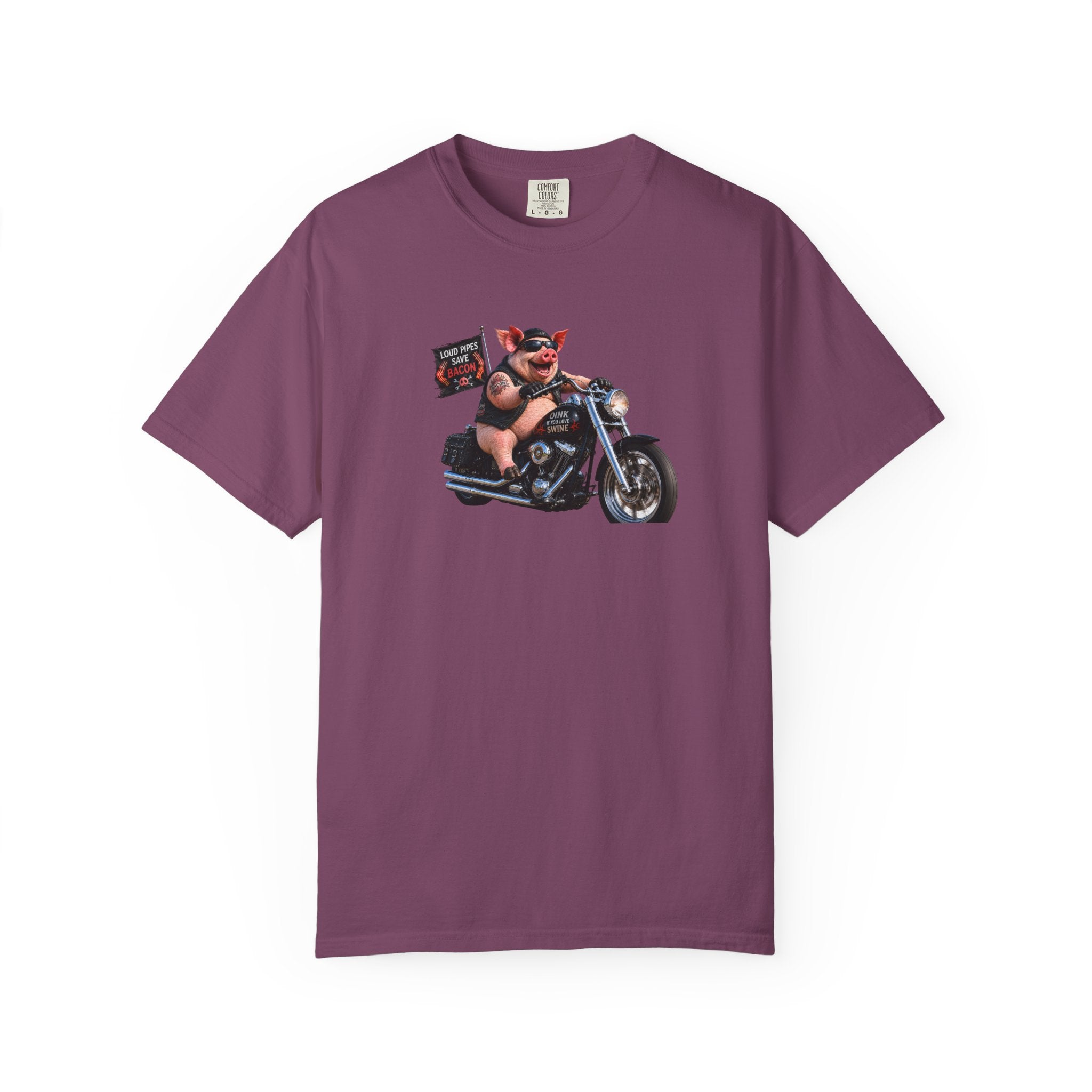 Biker Pig Motorcycle T-Shirt — "Live to Eat, Love to Ride" Retro Graphic Tee