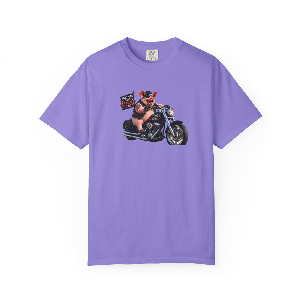 Biker Pig Motorcycle T-Shirt — "Live to Eat, Love to Ride" Retro Graphic Tee