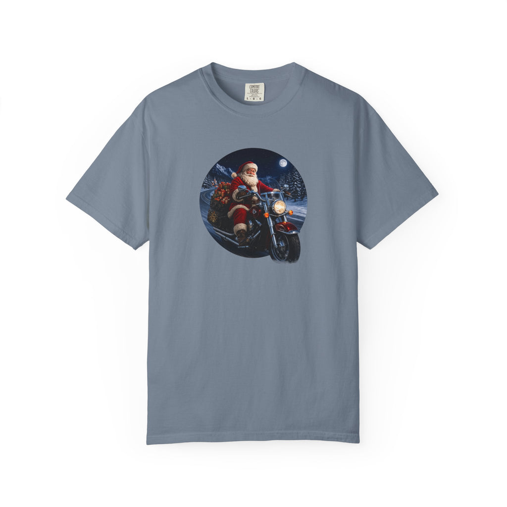 Santa on Motorcycle T-Shirt — Christmas Biker Holiday Tee