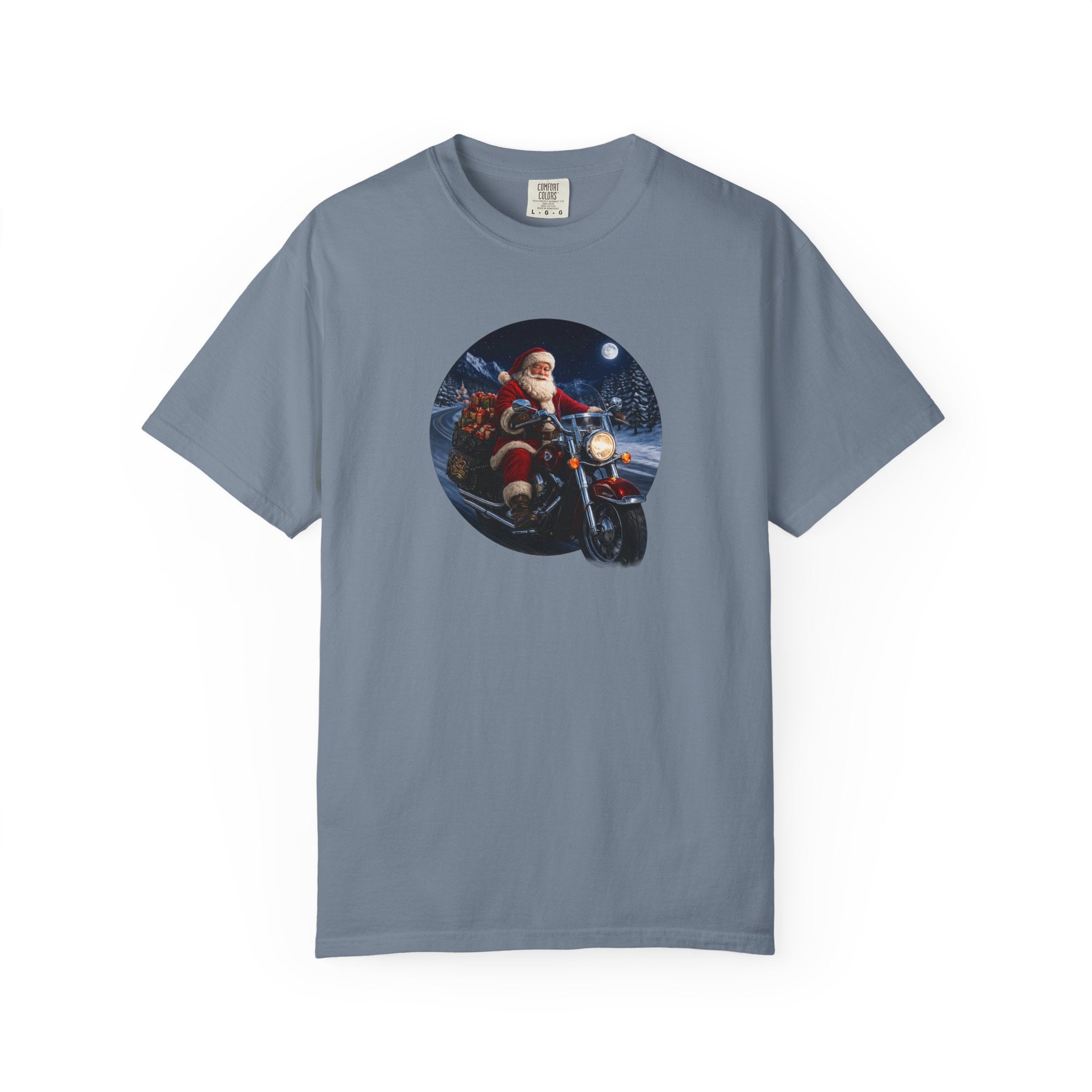 Santa on Motorcycle T-Shirt — Christmas Biker Holiday Tee