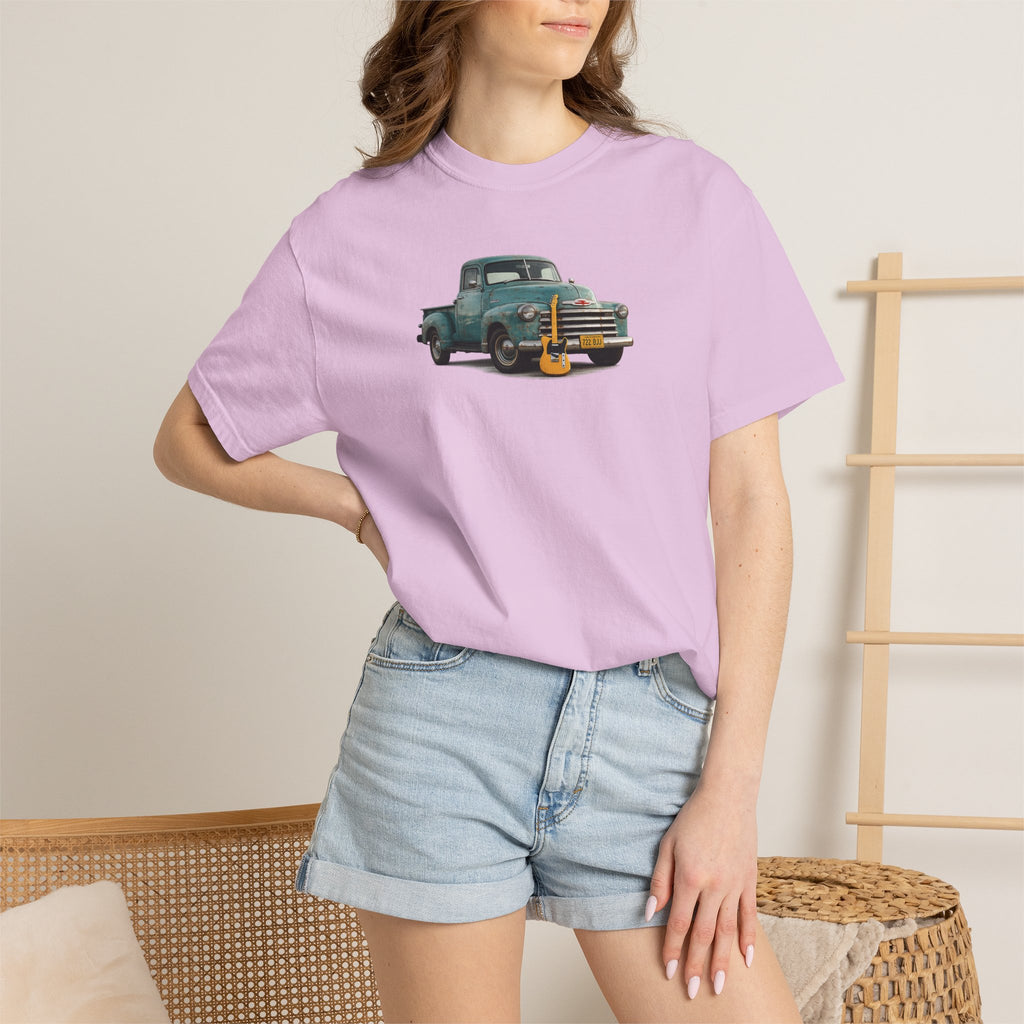 Vintage Pickup Truck & Guitar T-Shirt — Retro Americana Tee for Musicians & Classic Car Fans