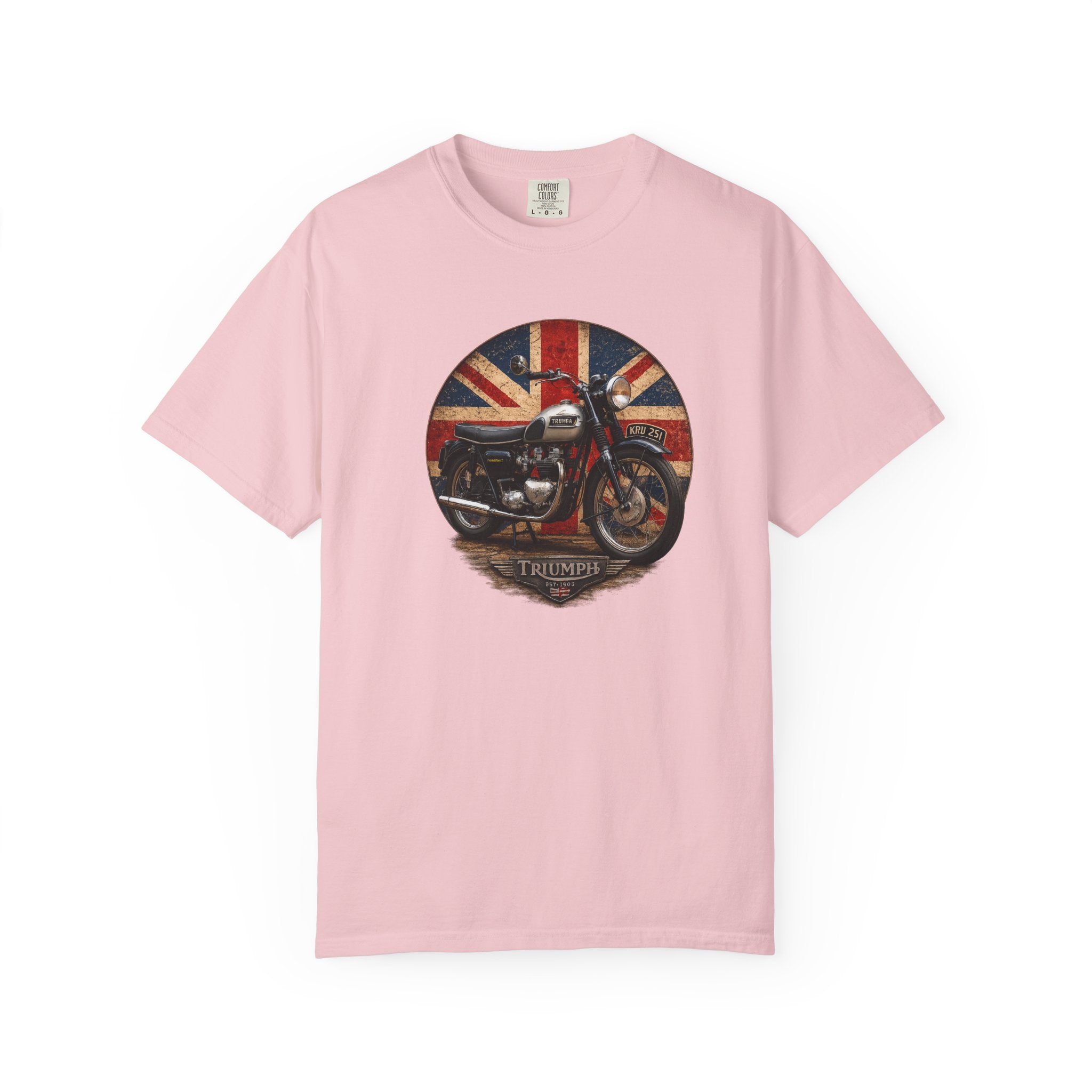 Classic Triumph Motorcycle T-Shirt — Vintage British Flag Ride Tee