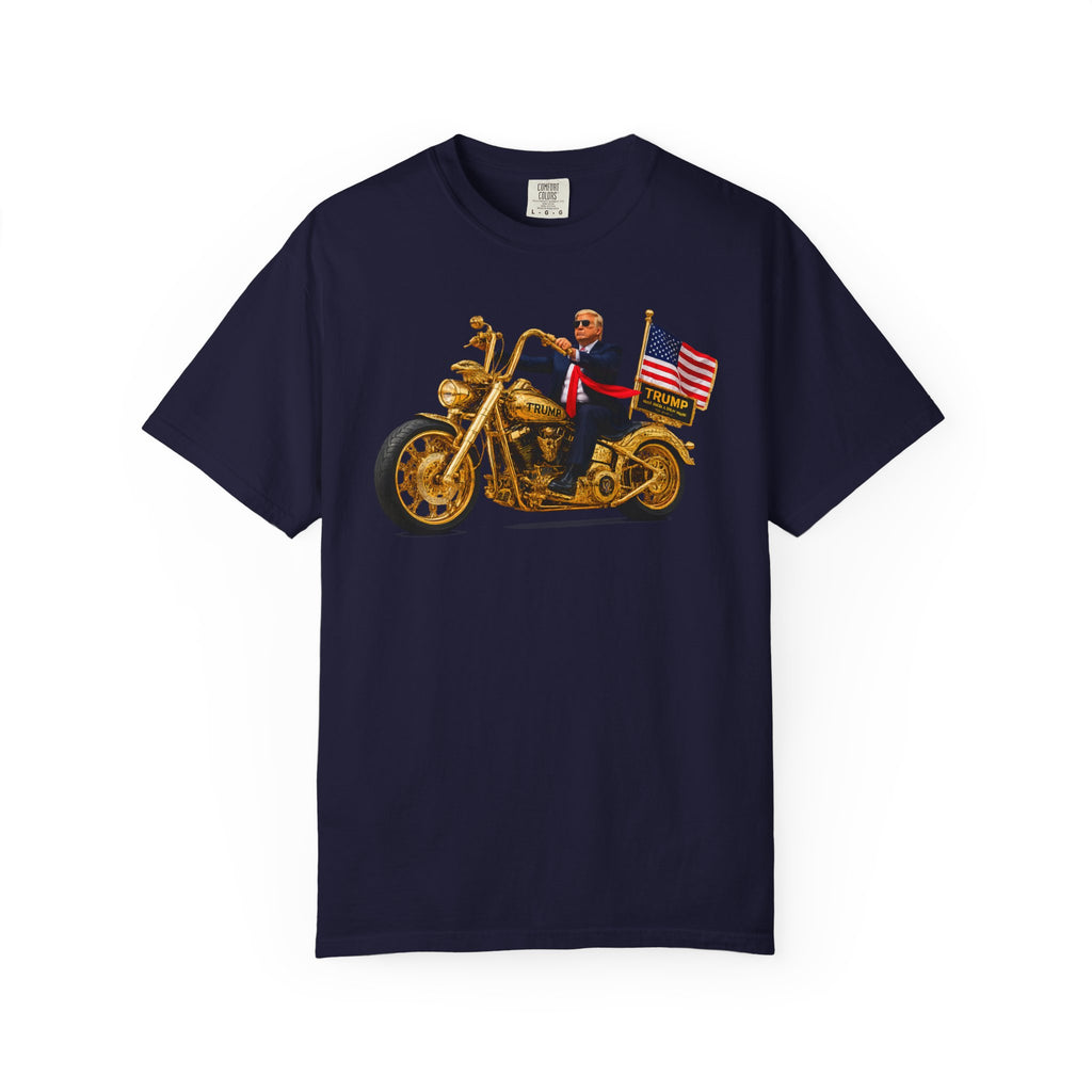 Copy of T-Shirt - Patriotic Biker Graphic (Gold Motorcycle, American Flag)