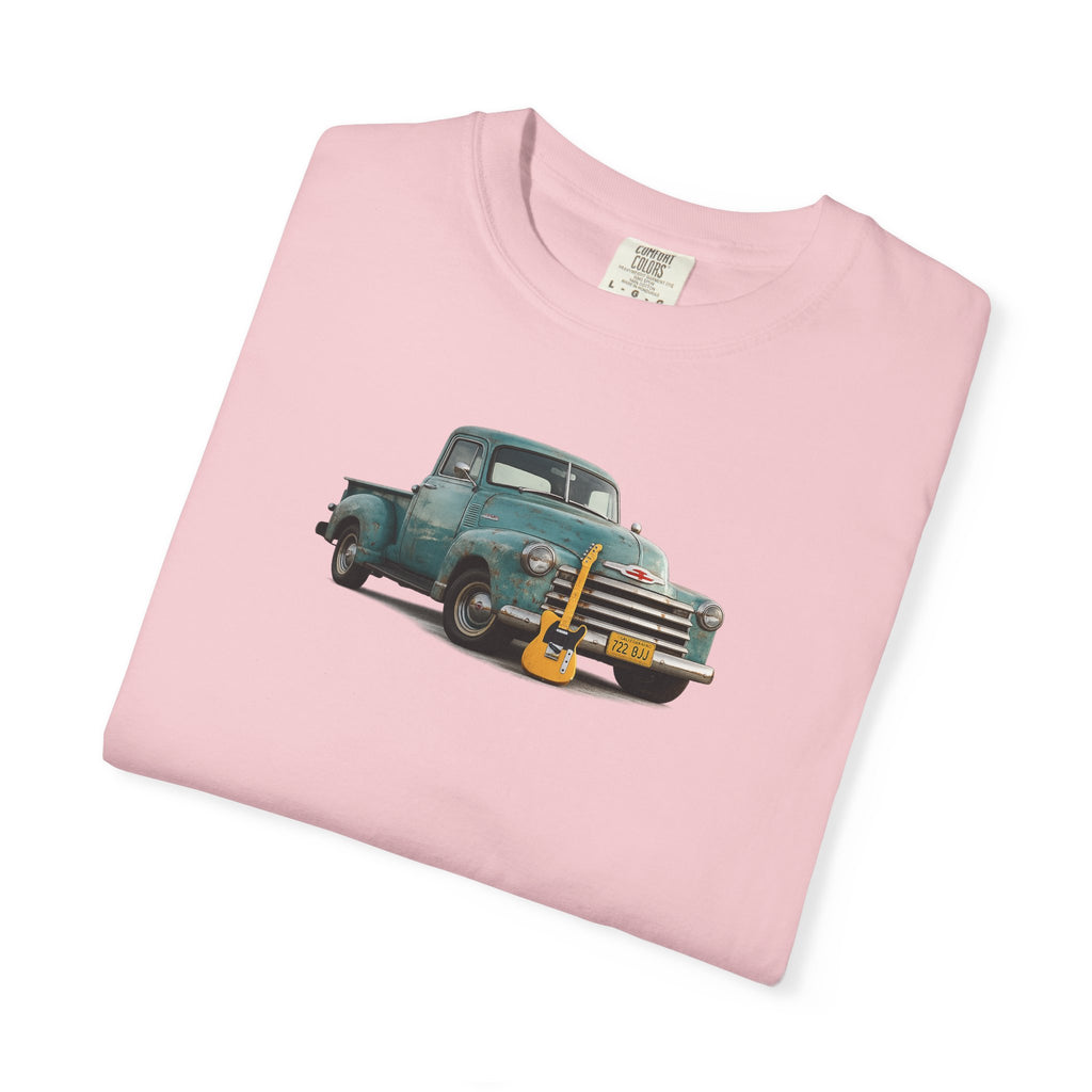 Vintage Pickup Truck & Guitar T-Shirt — Retro Americana Tee for Musicians & Classic Car Fans