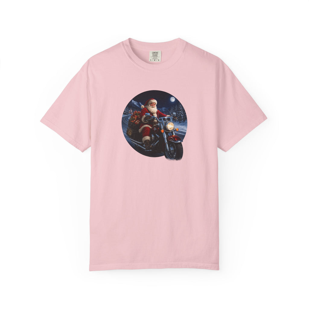 Santa on Motorcycle T-Shirt — Christmas Biker Holiday Tee