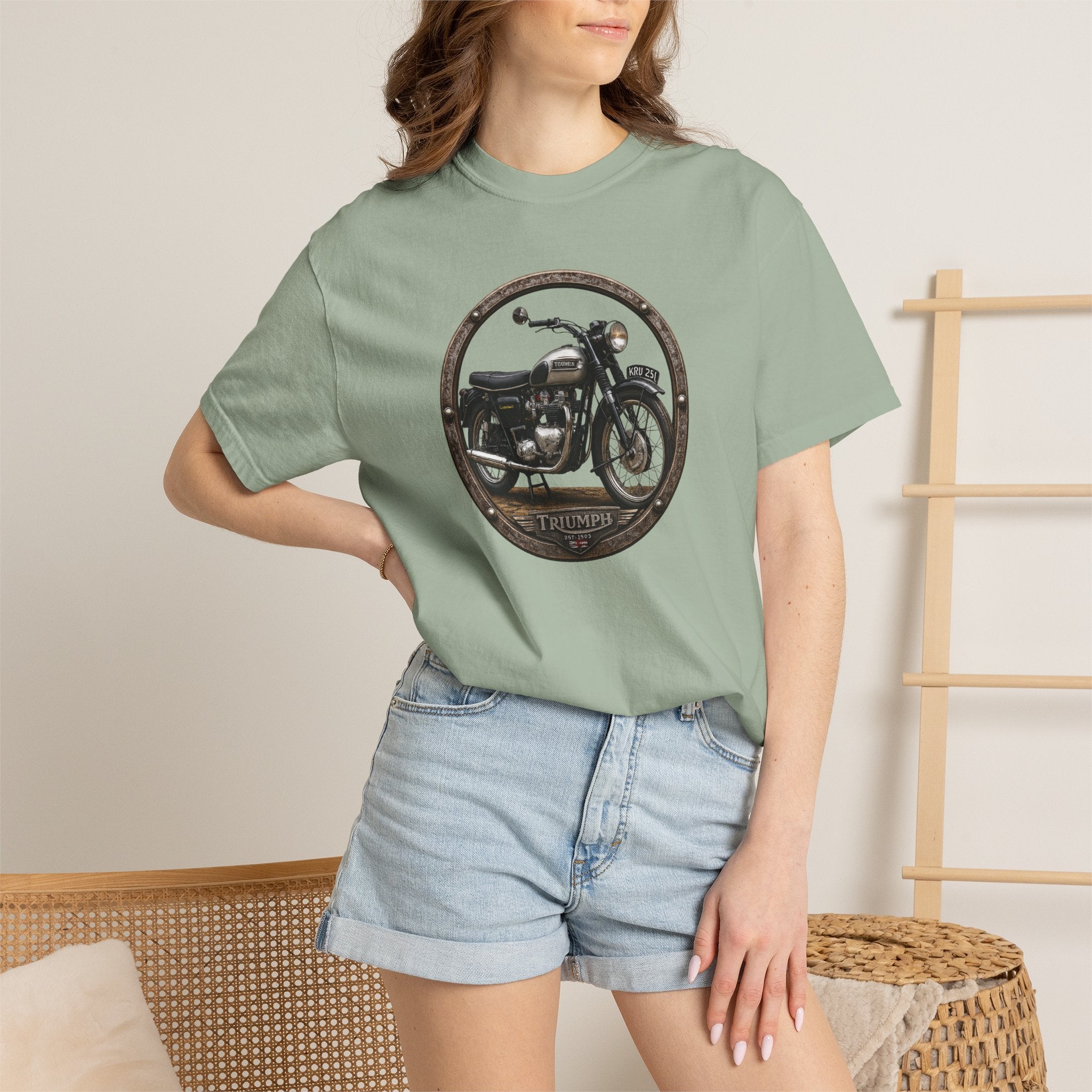 Classic Triumph Motorcycle T-Shirt — Vintage British Flag Ride Tee