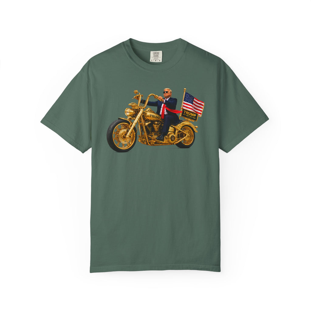 Copy of T-Shirt - Patriotic Biker Graphic (Gold Motorcycle, American Flag)