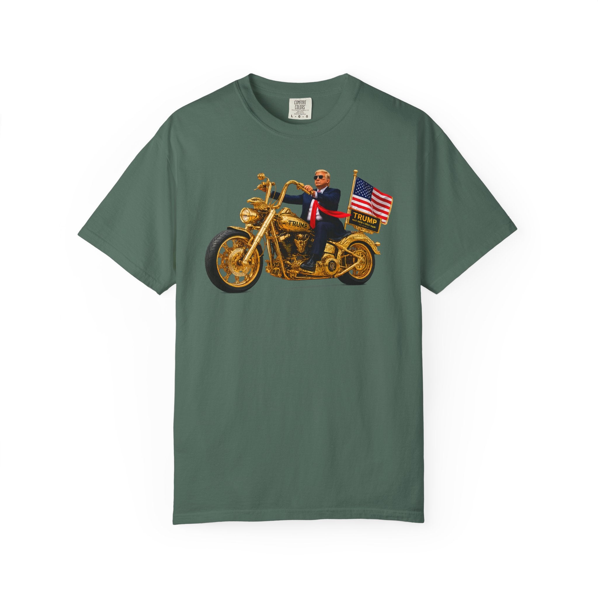 Copy of T-Shirt - Patriotic Biker Graphic (Gold Motorcycle, American Flag)