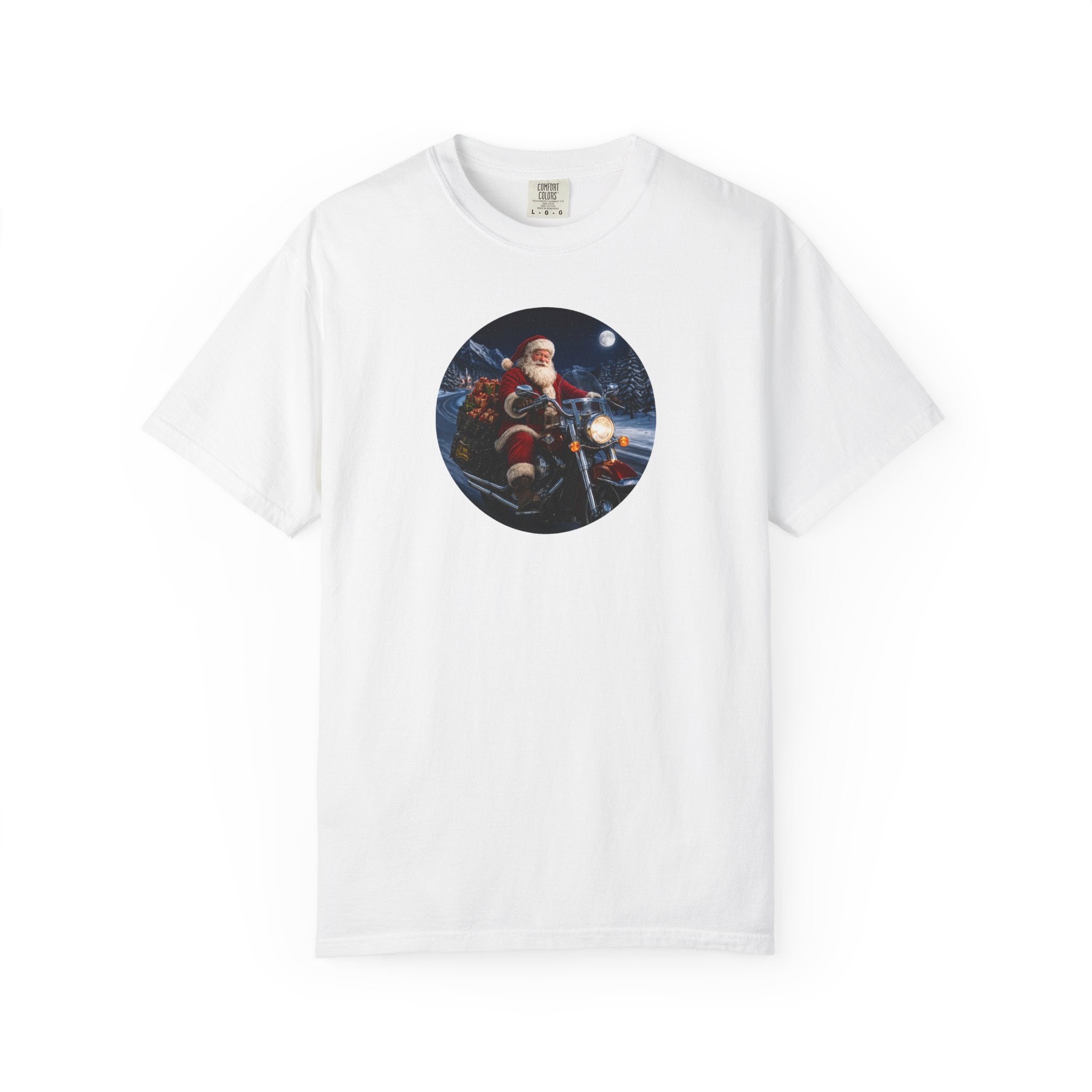 Santa on Motorcycle T-Shirt — Christmas Biker Holiday Tee