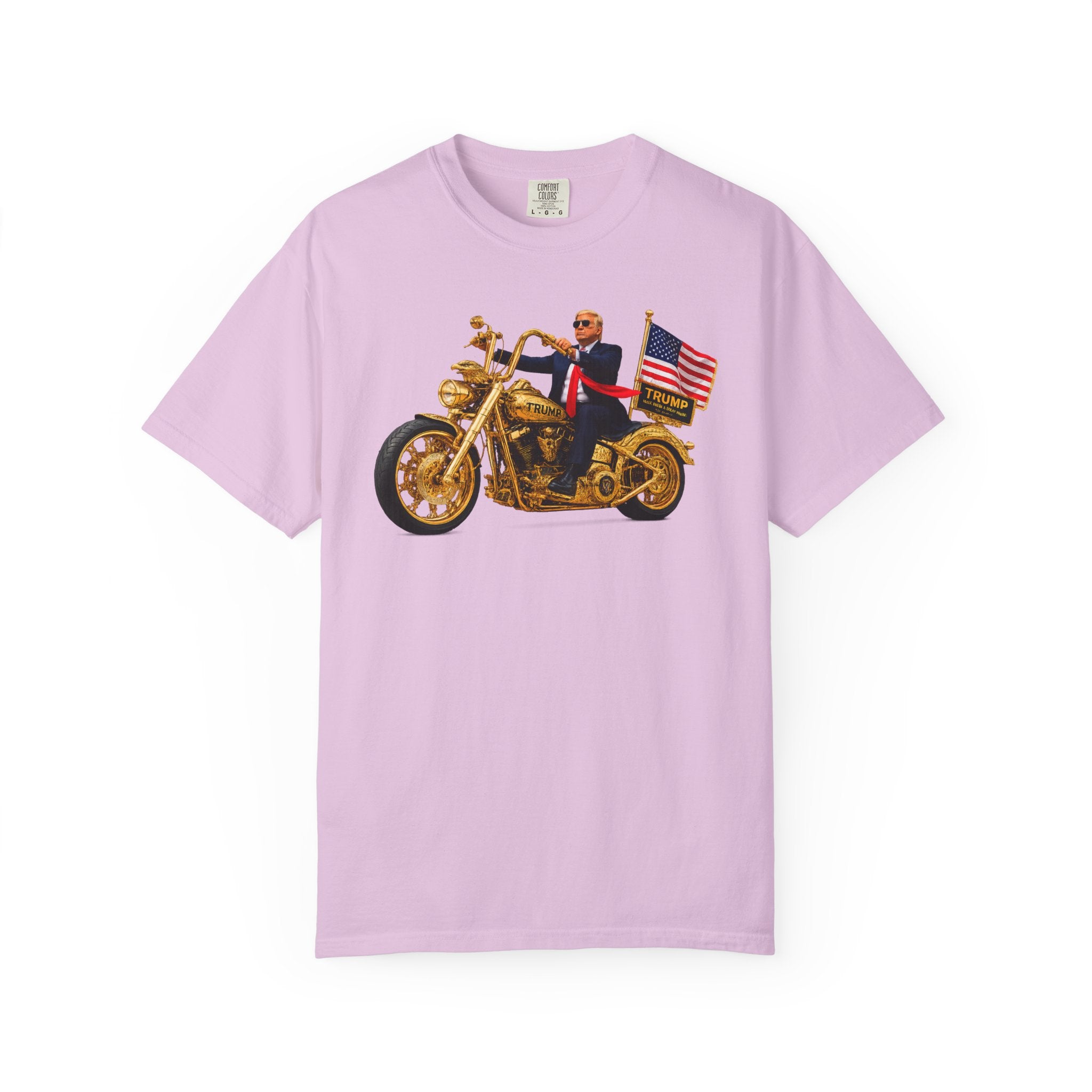 Copy of T-Shirt - Patriotic Biker Graphic (Gold Motorcycle, American Flag)