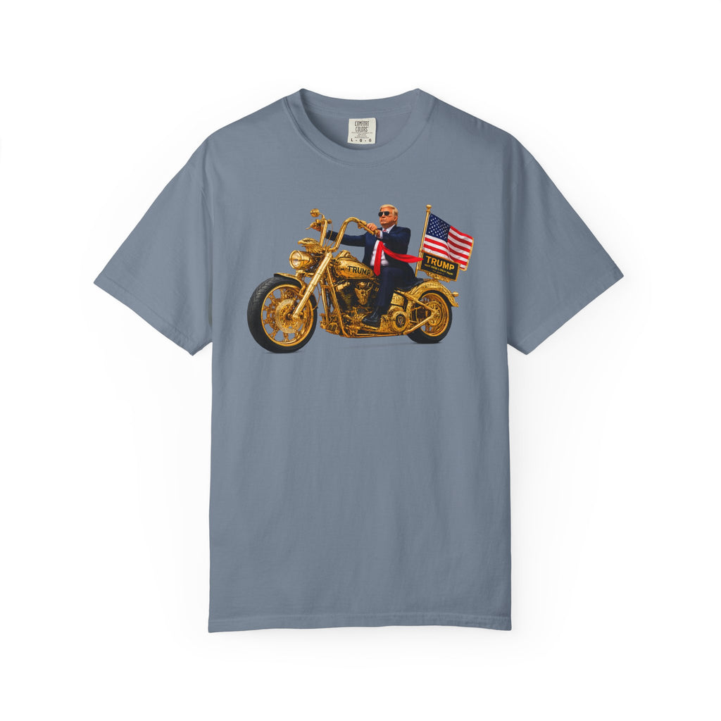 Copy of T-Shirt - Patriotic Biker Graphic (Gold Motorcycle, American Flag)