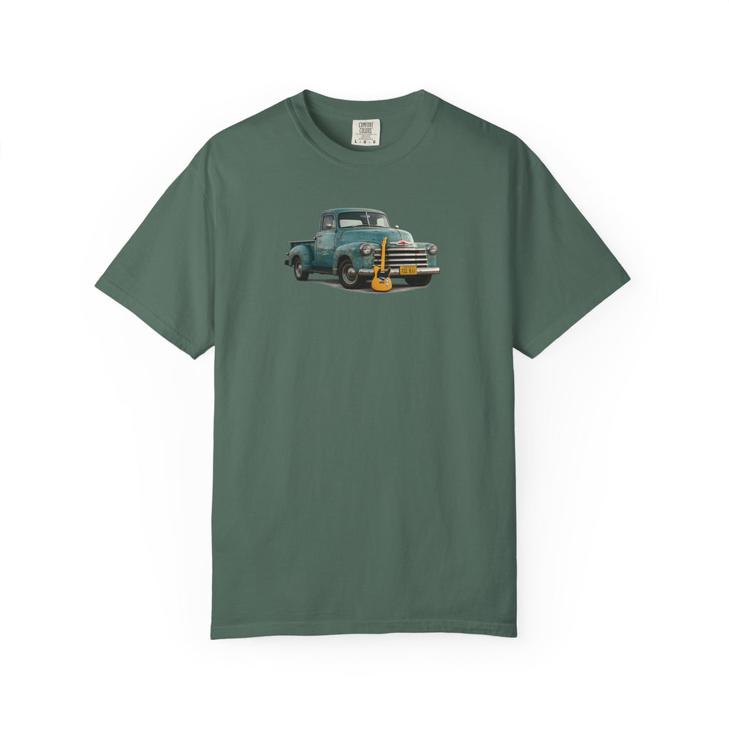 Vintage Pickup Truck & Guitar T-Shirt — Retro Americana Tee for Musicians & Classic Car Fans