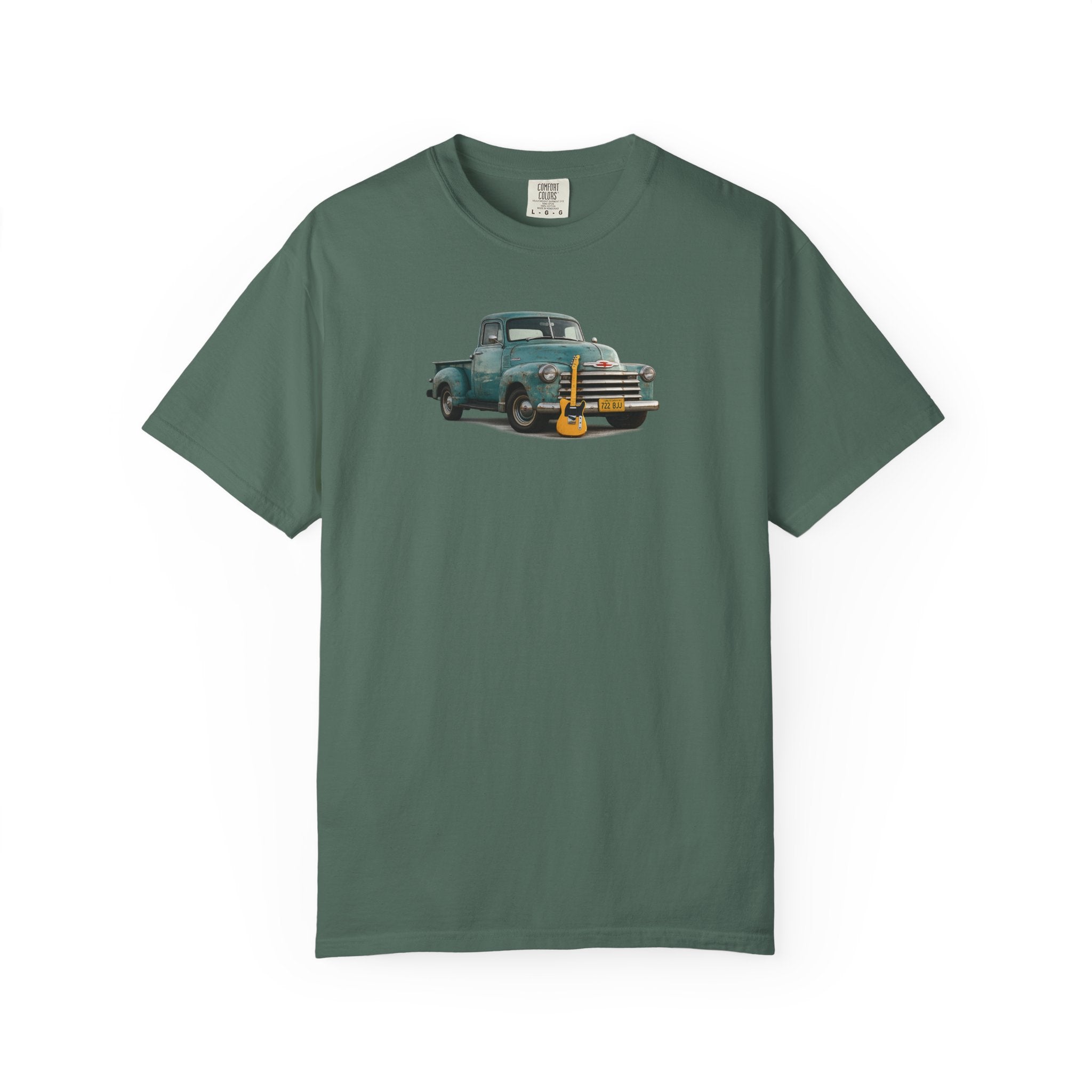 Vintage Pickup Truck & Guitar T-Shirt — Retro Americana Tee for Musicians & Classic Car Fans