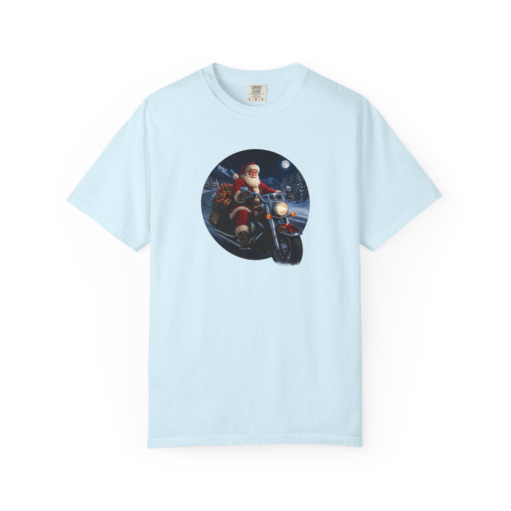 Santa on Motorcycle T-Shirt — Christmas Biker Holiday Tee