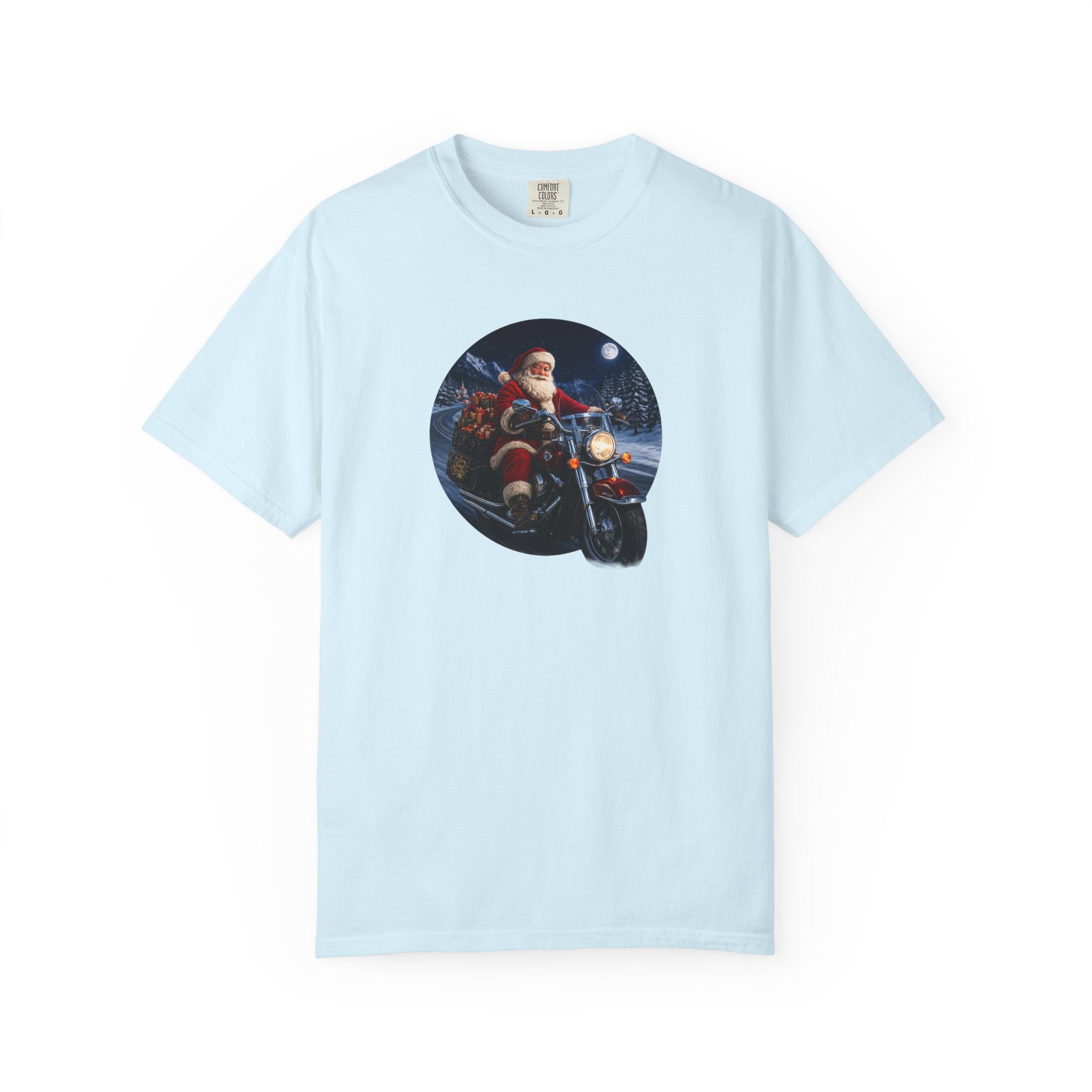Santa on Motorcycle T-Shirt — Christmas Biker Holiday Tee