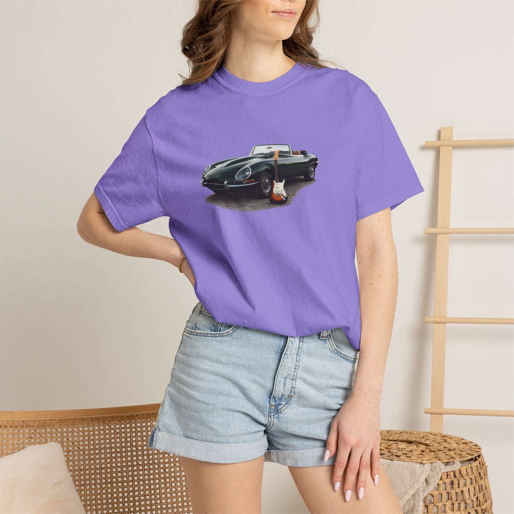 Classic Sports Car Tee — Vintage Jaguar with Guitar Graphic