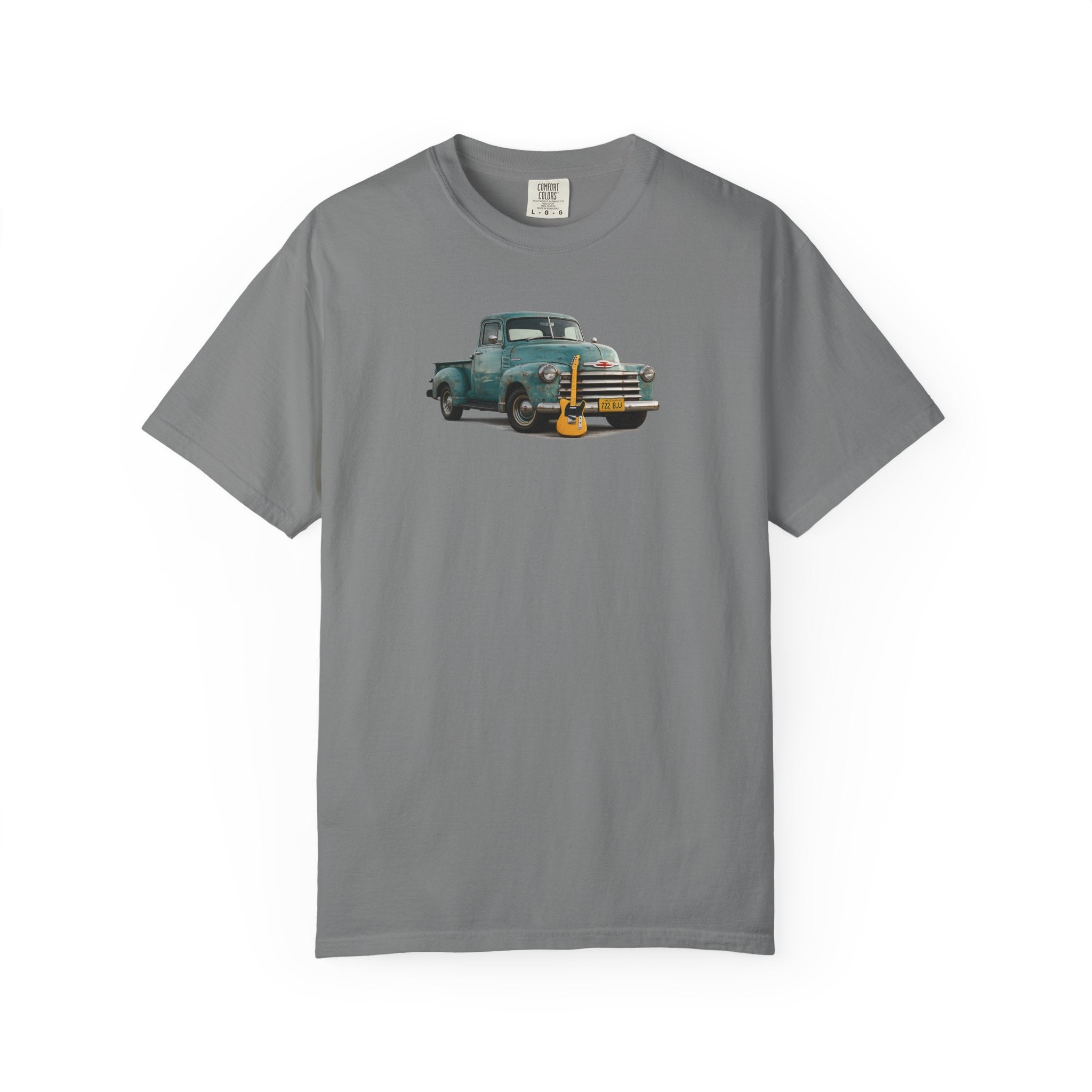 Vintage Pickup Truck & Guitar T-Shirt — Retro Americana Tee for Musicians & Classic Car Fans