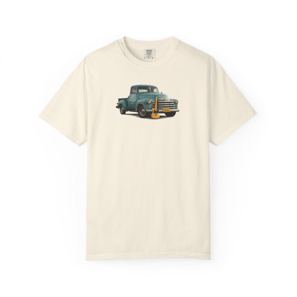 Vintage Pickup Truck & Guitar T-Shirt — Retro Americana Tee for Musicians & Classic Car Fans