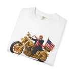 T-Shirt - Patriotic Biker Graphic (Gold Motorcycle, American Flag)