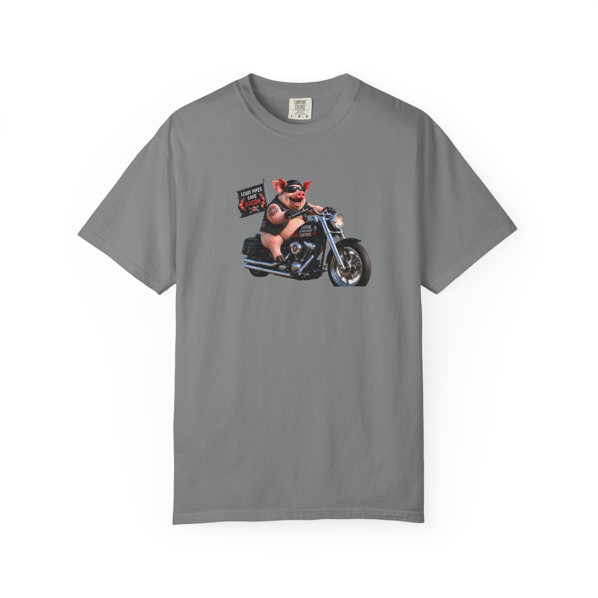 Biker Pig Motorcycle T-Shirt — "Live to Eat, Love to Ride" Retro Graphic Tee